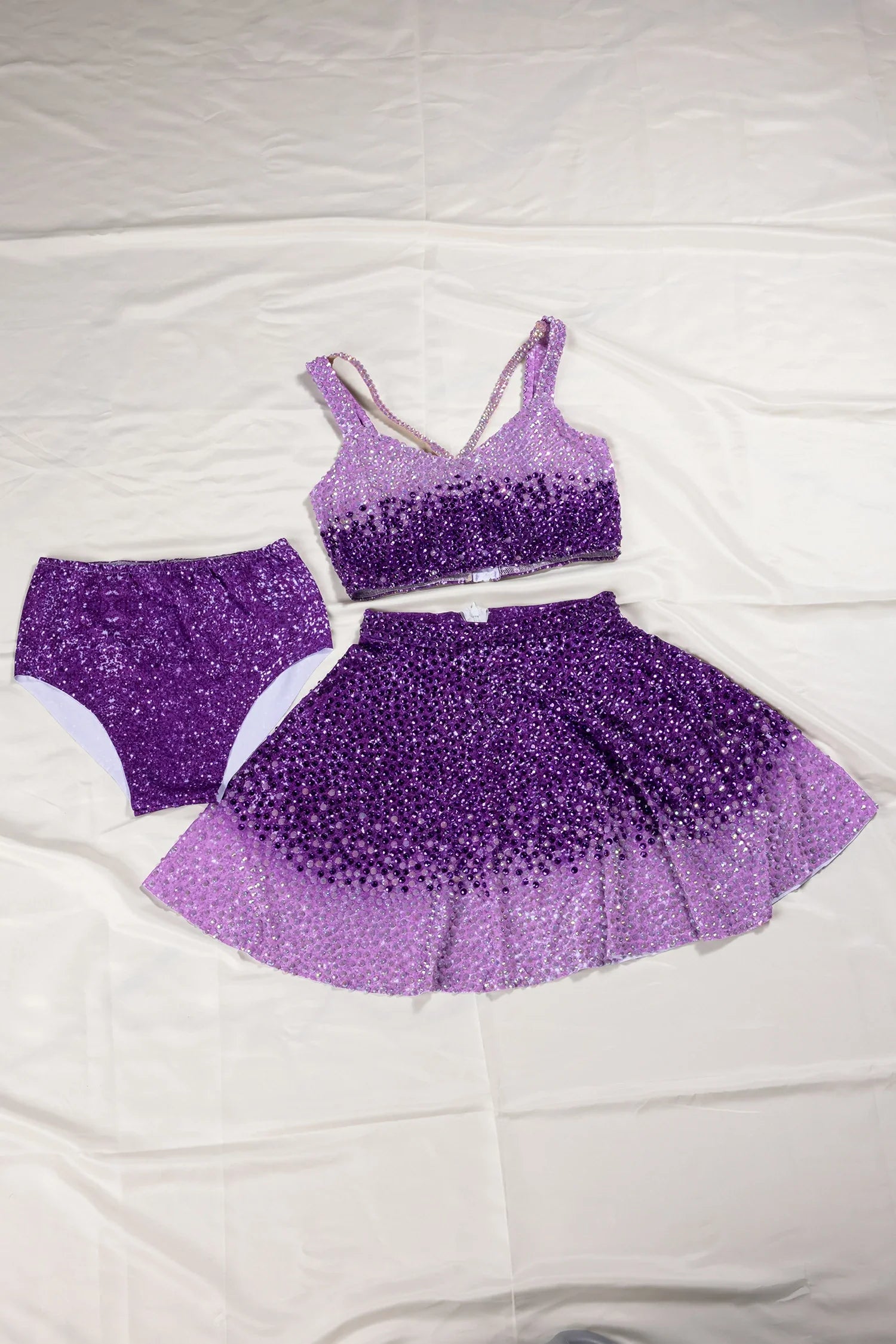 Margeta Rhinestone Ombre Glitter 3 Piece Skirt Set