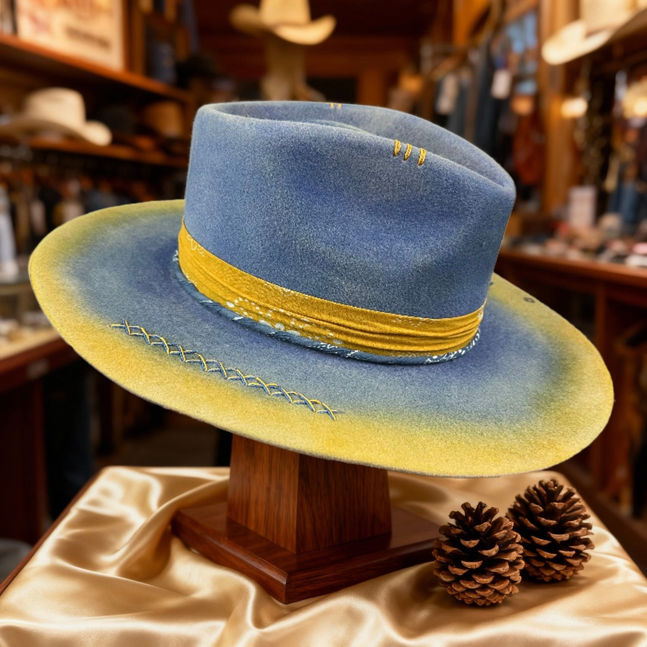 Distressed Fedora Blue Ombre Road Warrior