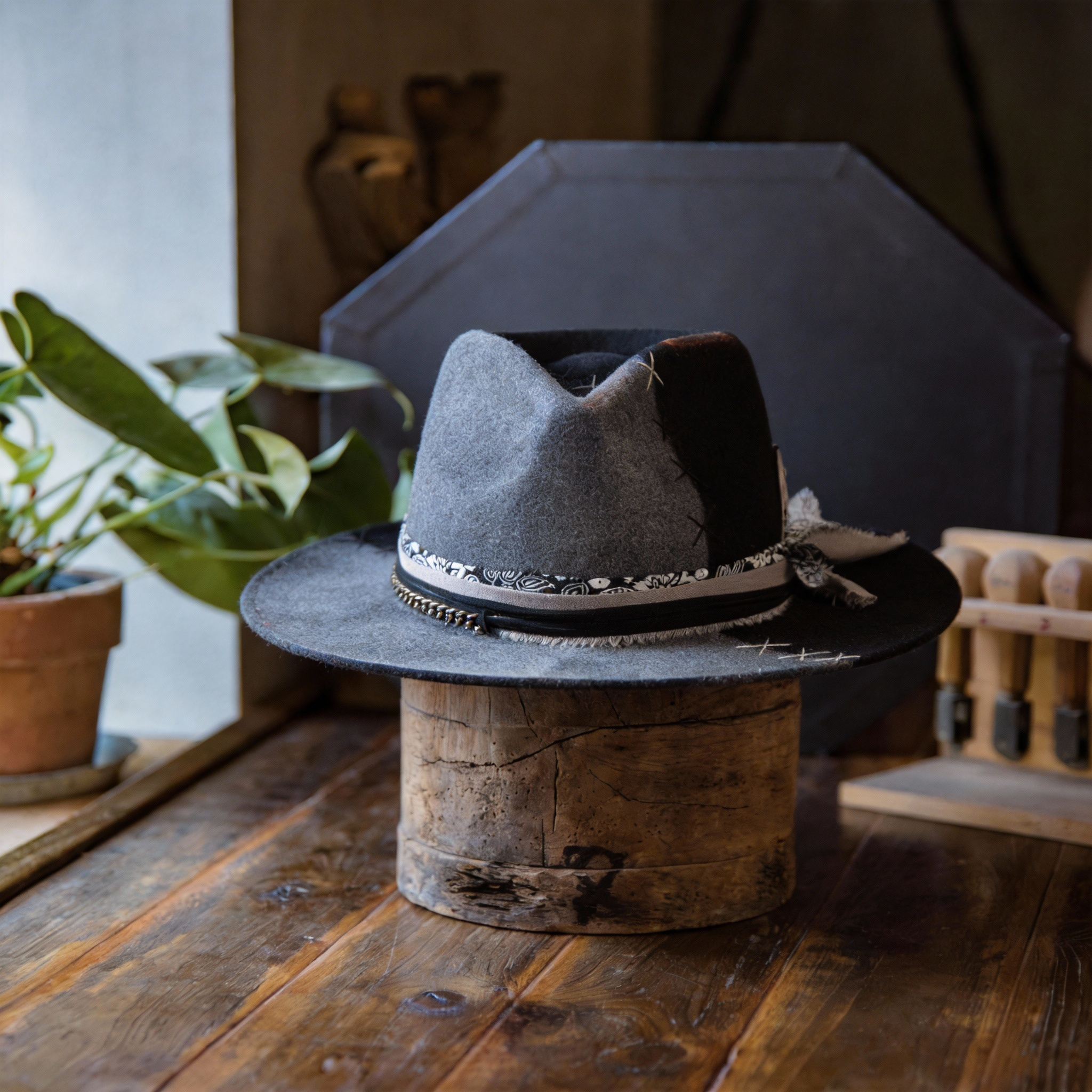 Handmade Rustic Fedora Hat with Distressed Look