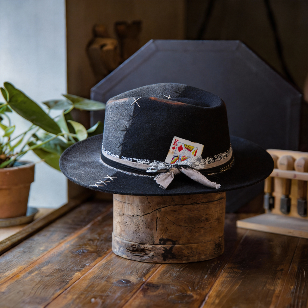 Handmade Rustic Fedora Hat with Distressed Look