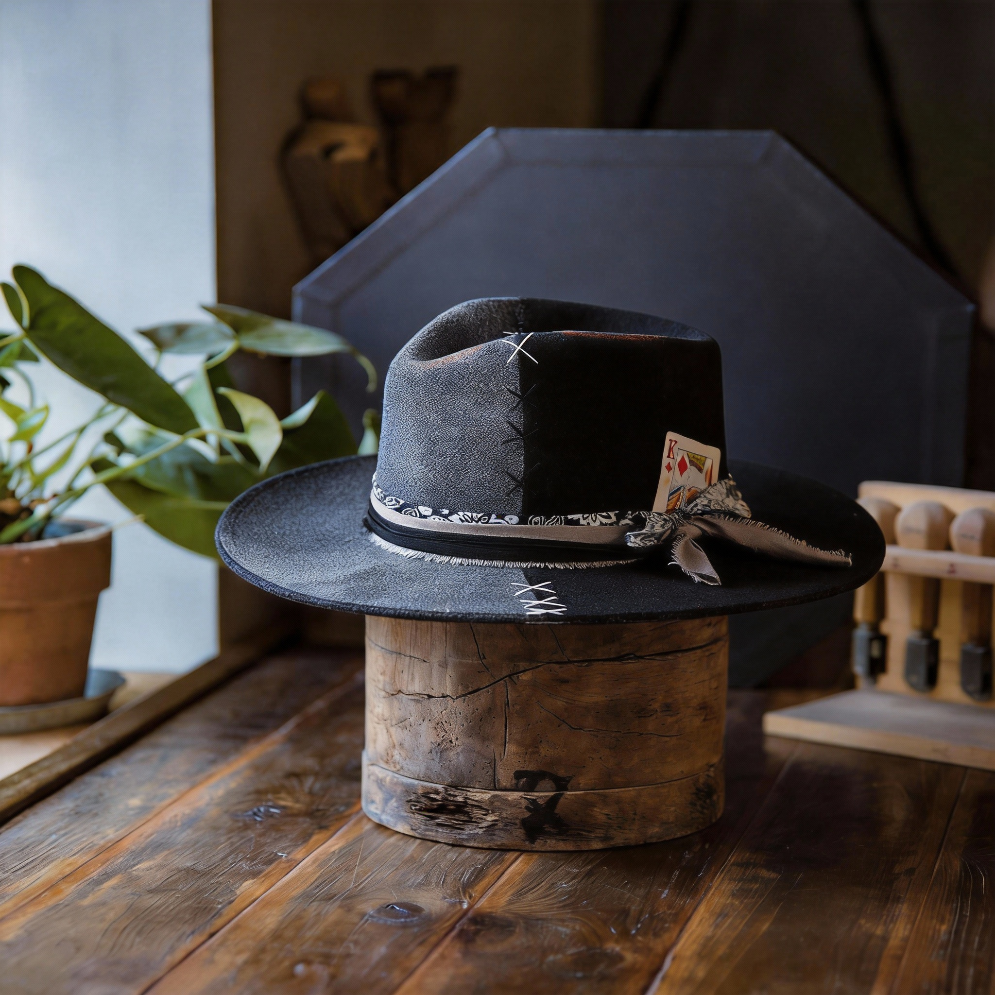 Handmade Rustic Fedora Hat with Distressed Look