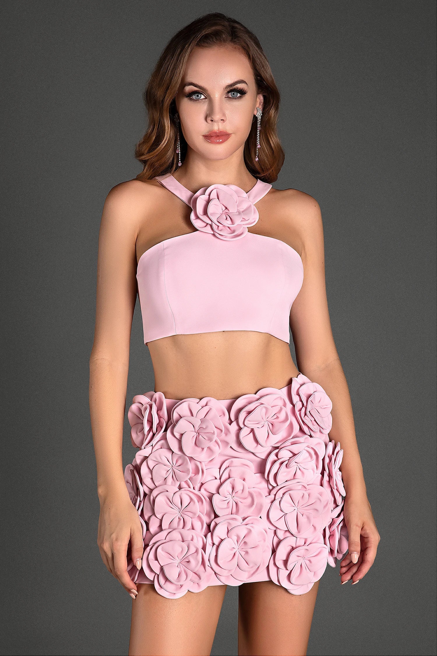 Aikaterini Halter Floral Embellished 2 Piece Set