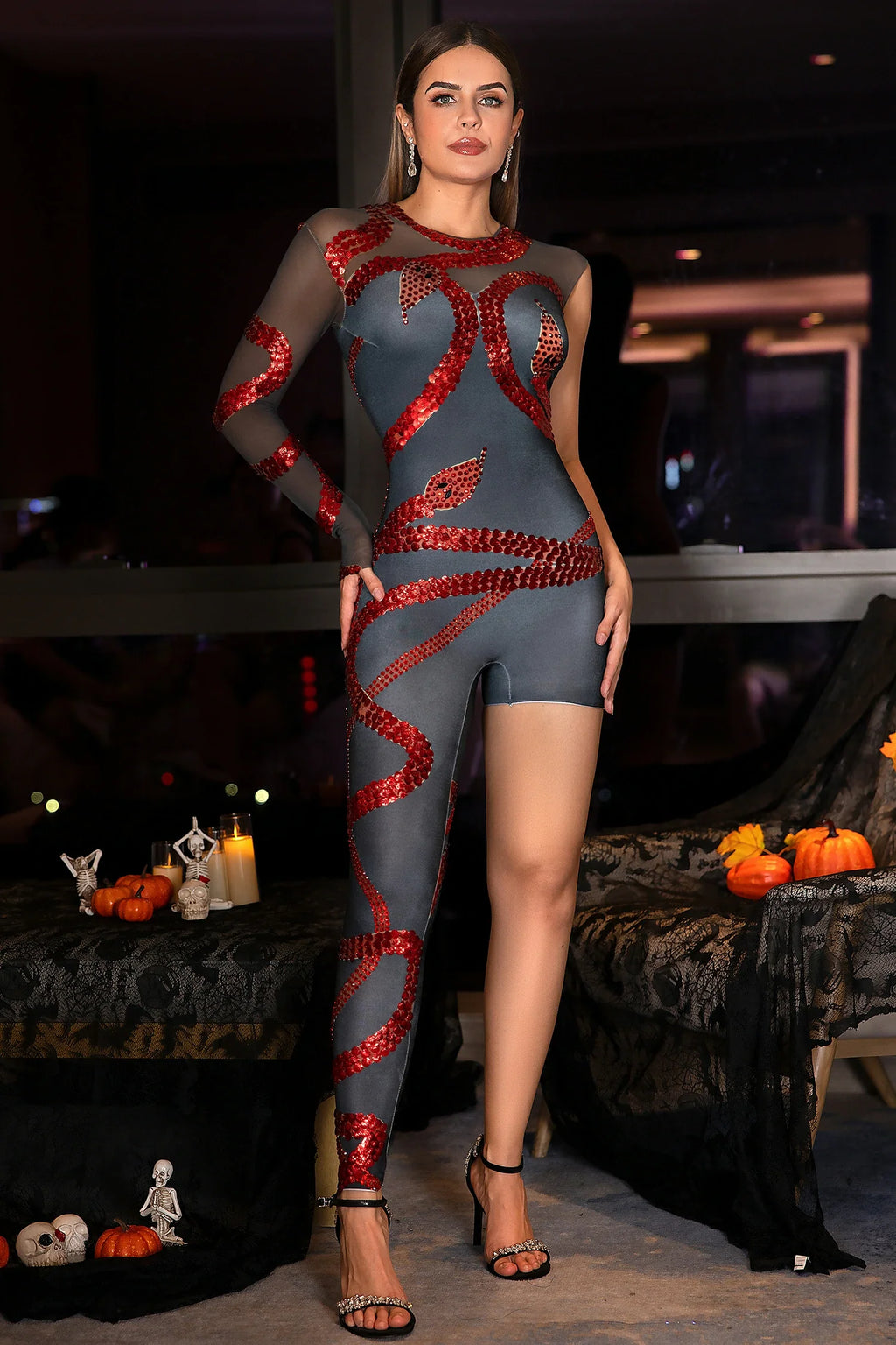 Panphila Rhinestone Shell Embellished Jumpsuit