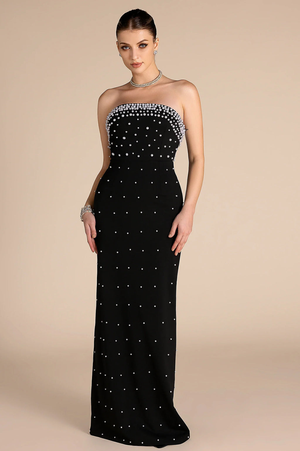Cheops Off Shoulder Pearl Maxi Dress
