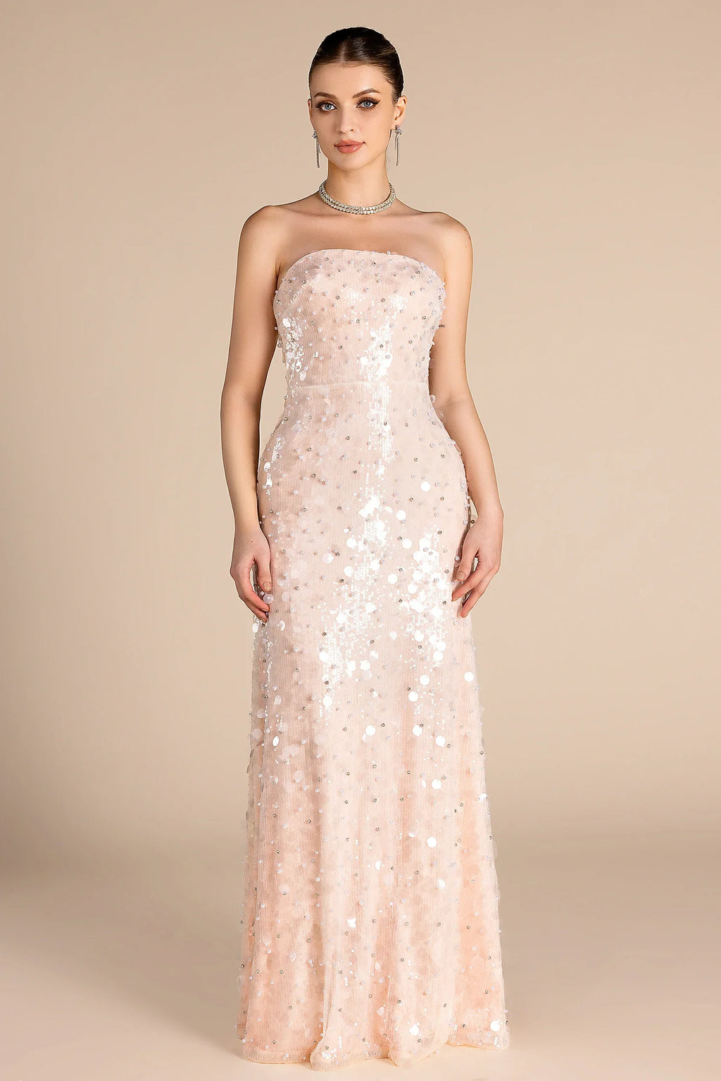 Nishem Off Shoulder Sequin Beaded Dress