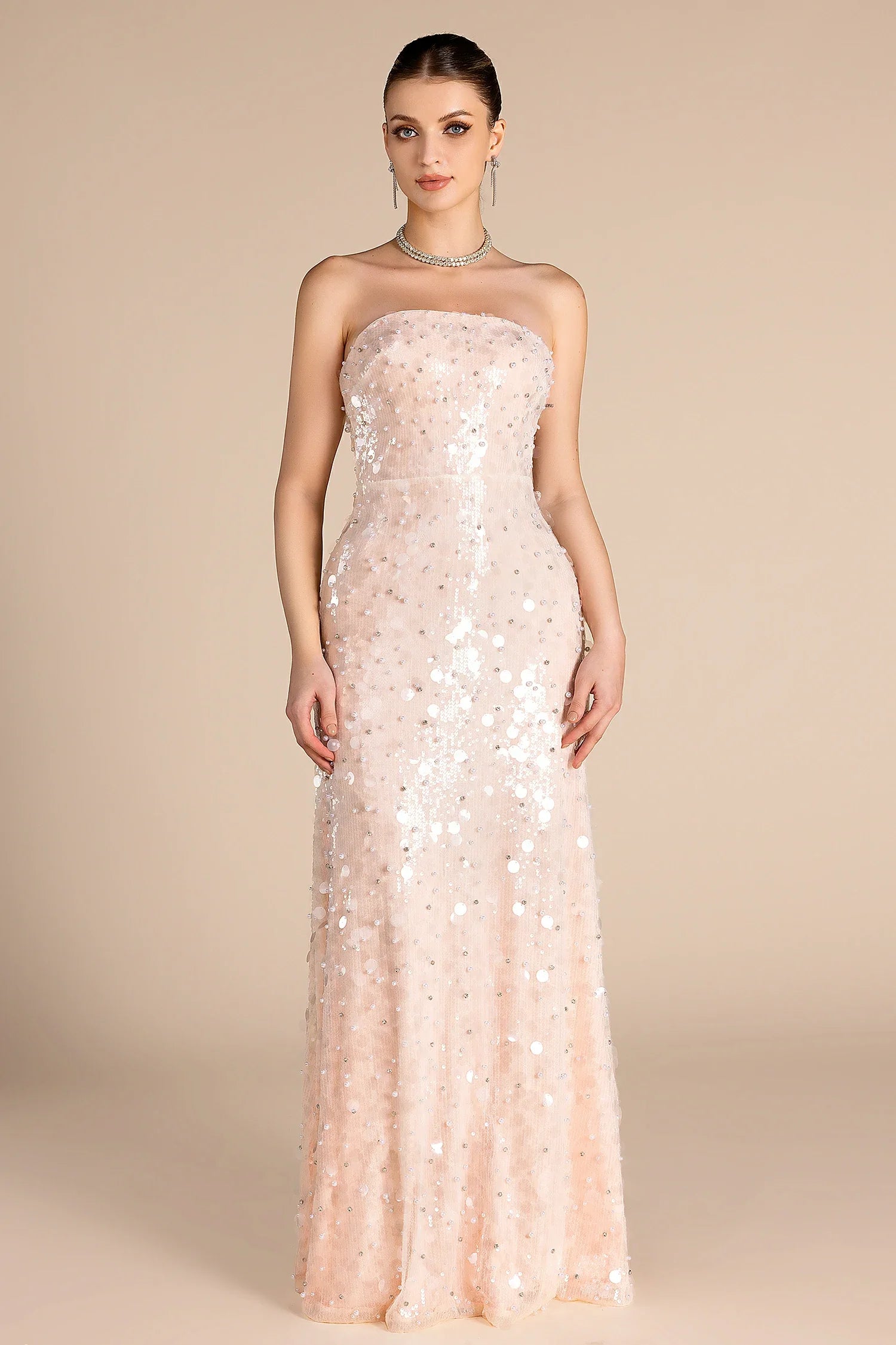 Nishem Off Shoulder Sequin Beaded Dress