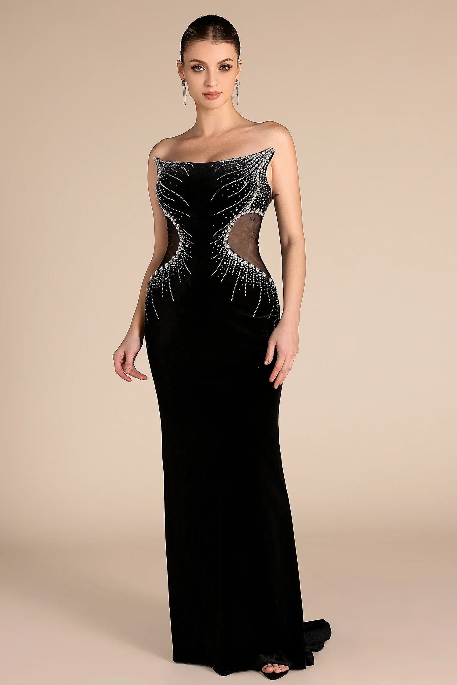 Miane Off Shoulder Rhinestone Maxi Dress