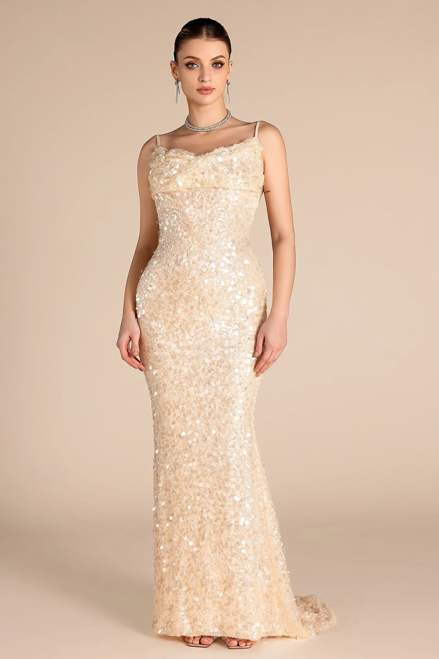 Nitetis Strap Sequin Backless Dress