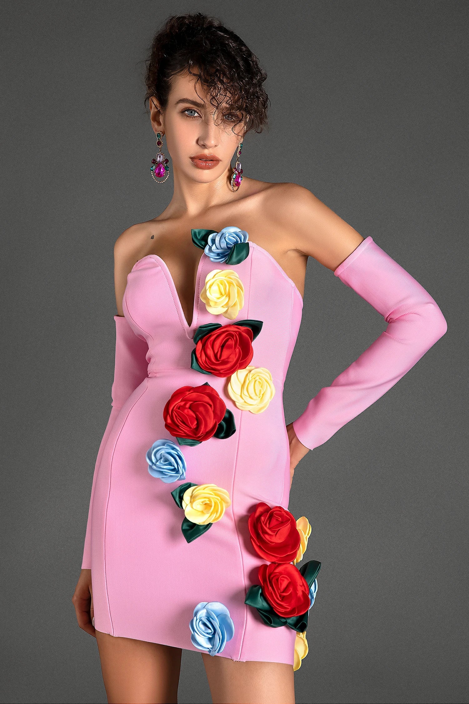 Lagiade Strapless 3D Flower Dress With Gloves