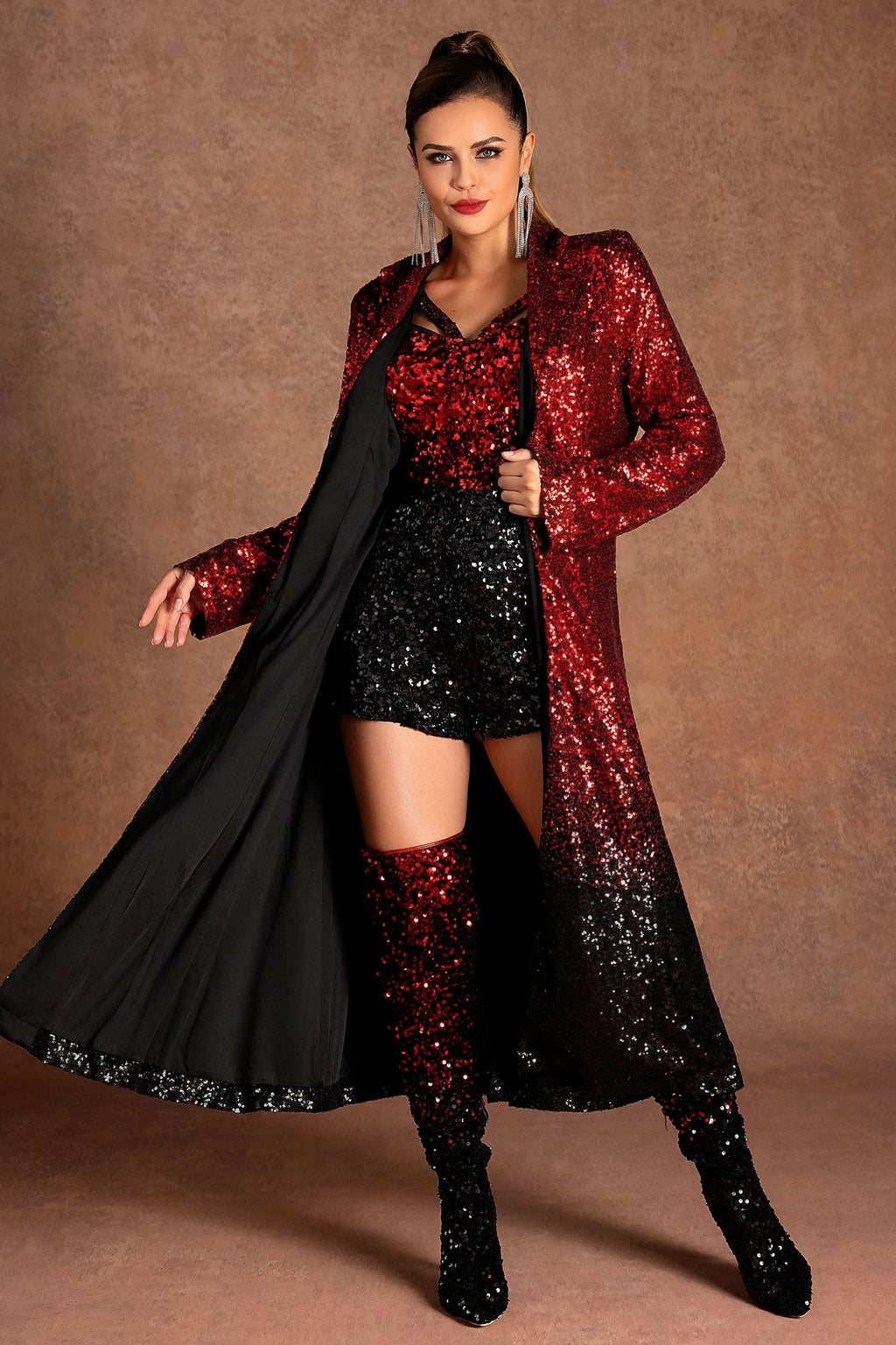 Aris Long Sleeve Gradient Sequin Coat
