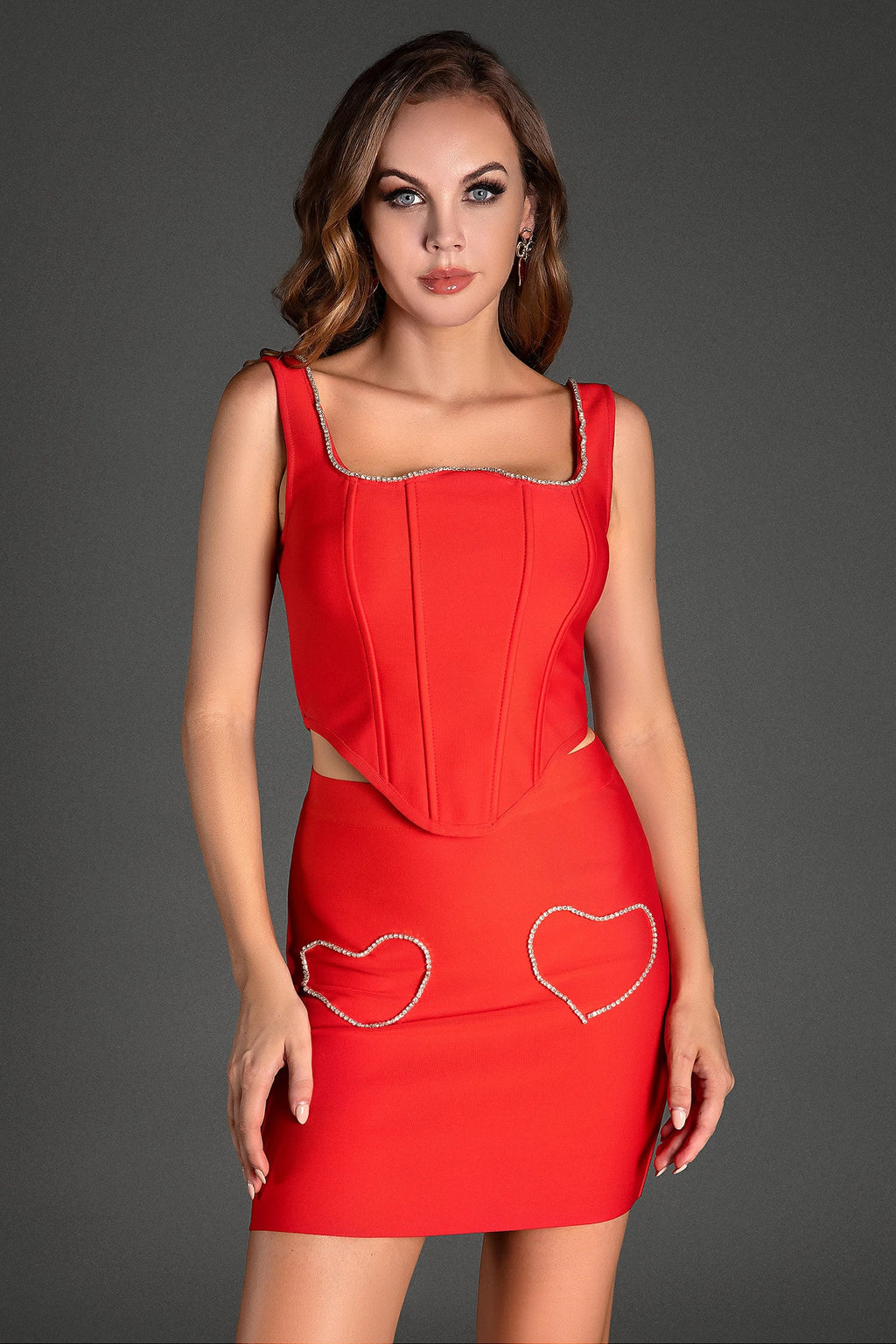 Roxanni Strap Heart Rhinestone Mini Dress