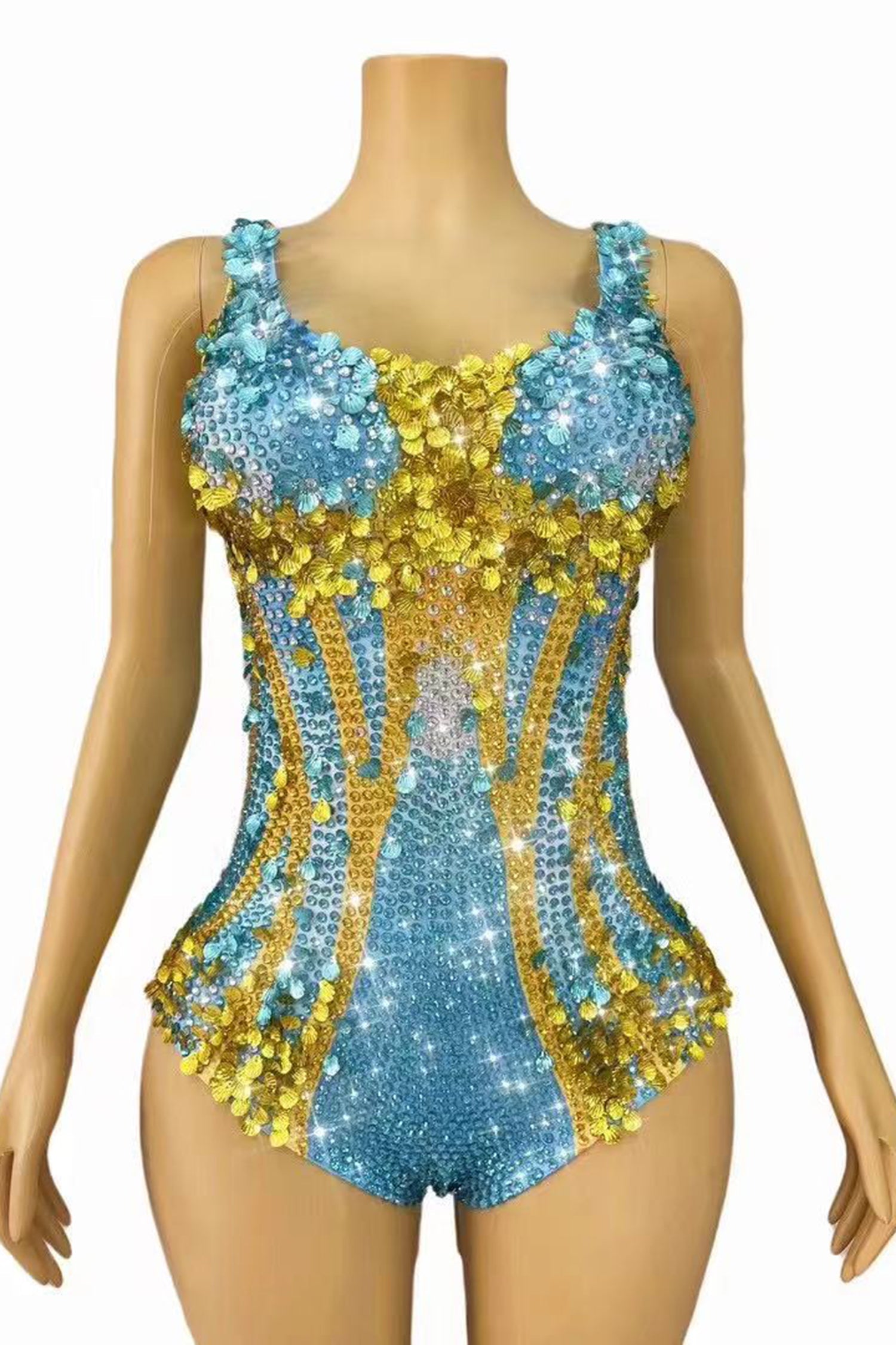 Stamides Seashell and Rhinestone Concert Bodysuit