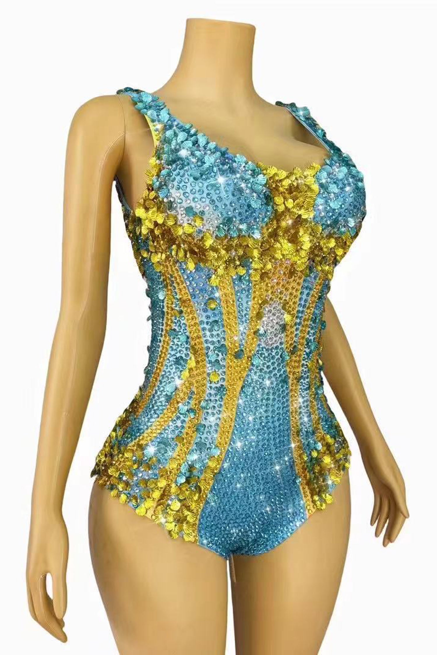 Stamides Seashell and Rhinestone Concert Bodysuit