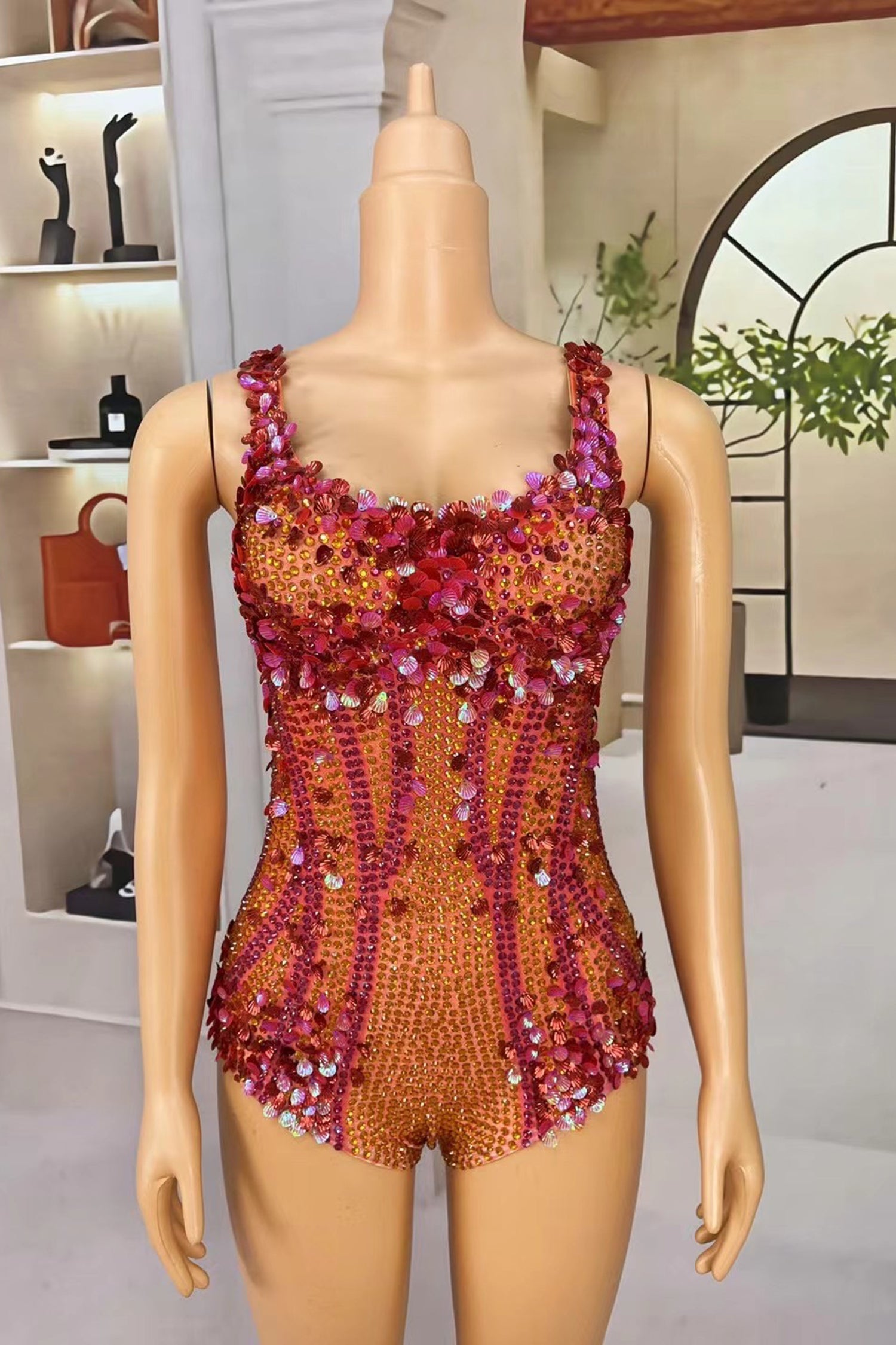 Stamides Seashell and Rhinestone Concert Bodysuit