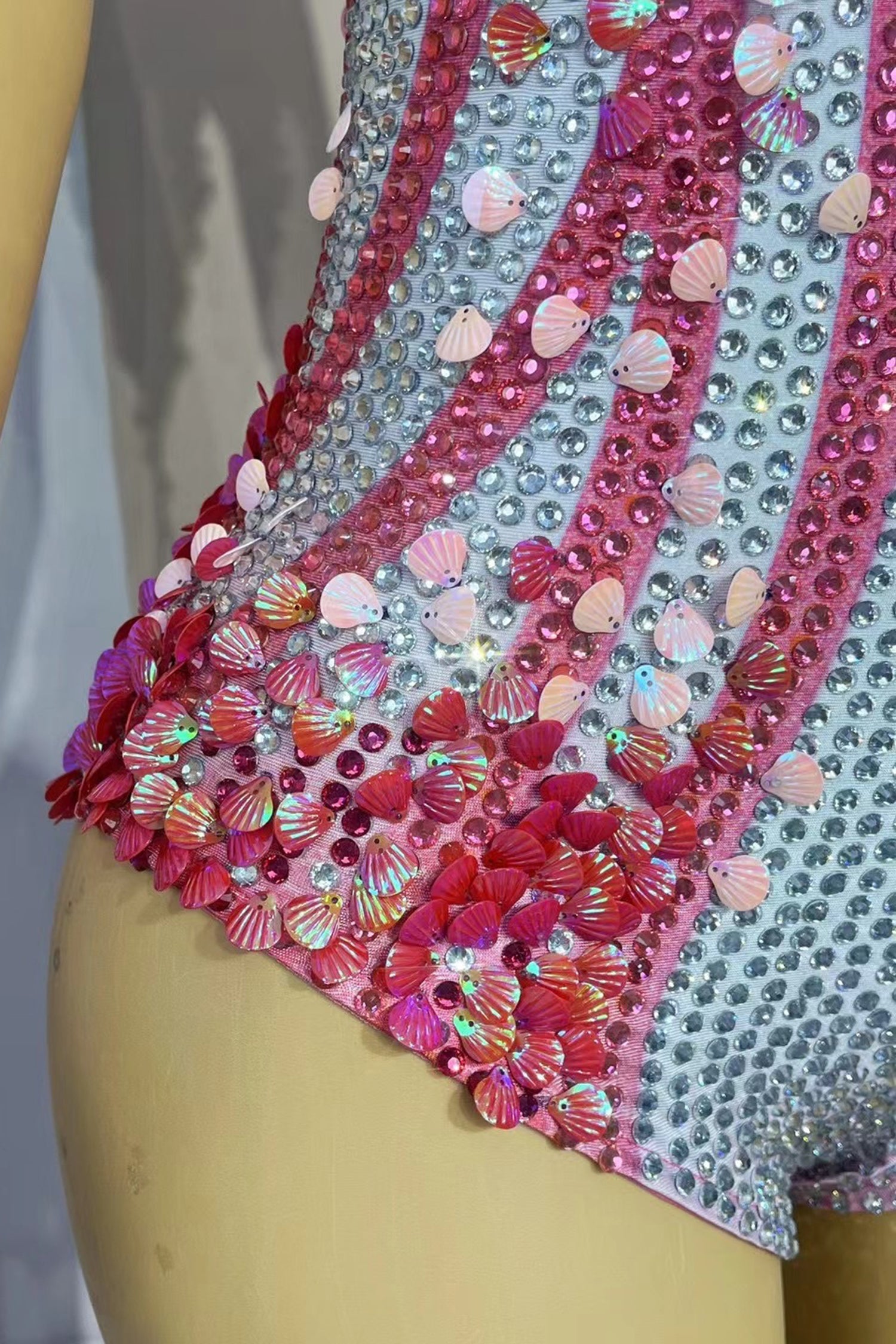 Stamides Seashell and Rhinestone Concert Bodysuit