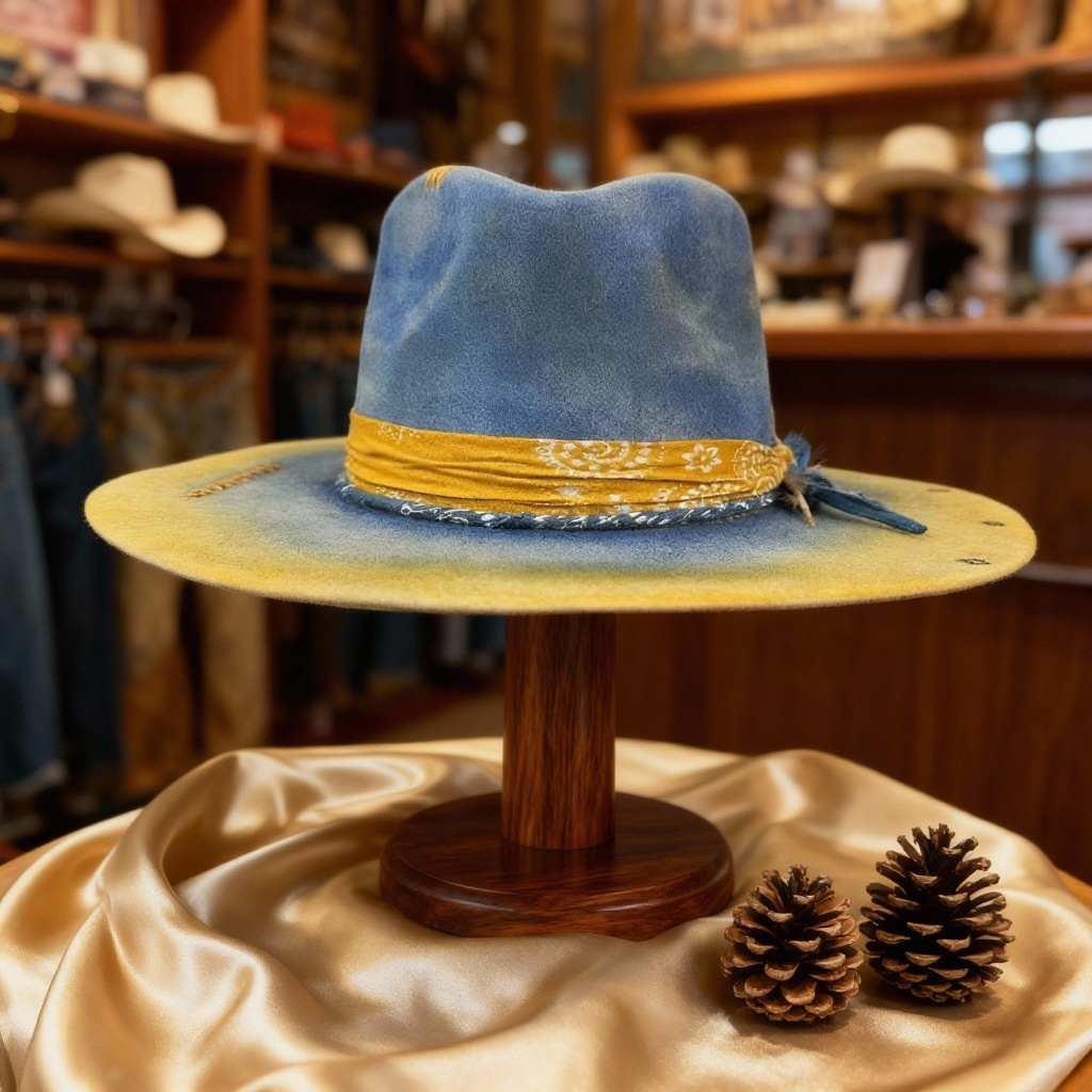 Distressed Fedora Blue Ombre Road Warrior
