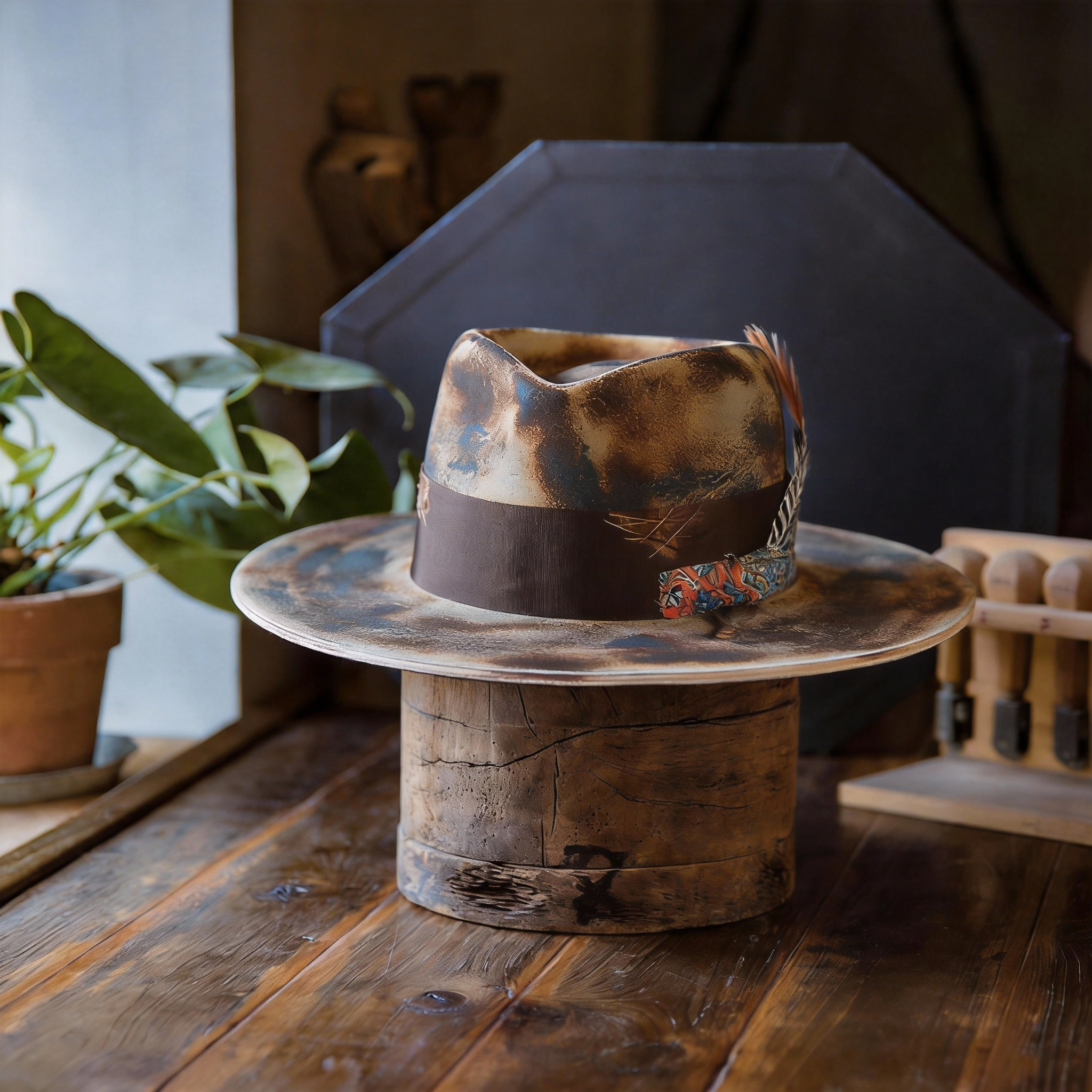 Handmade Rustic Fedora Hat with Distressed Look