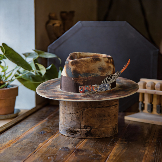 Handmade Rustic Fedora Hat with Distressed Look
