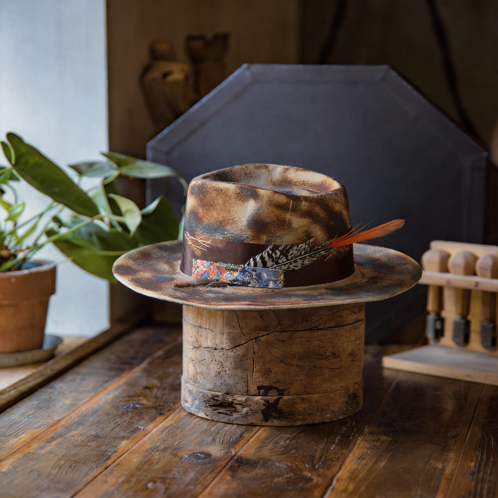 Handmade Rustic Fedora Hat with Distressed Look