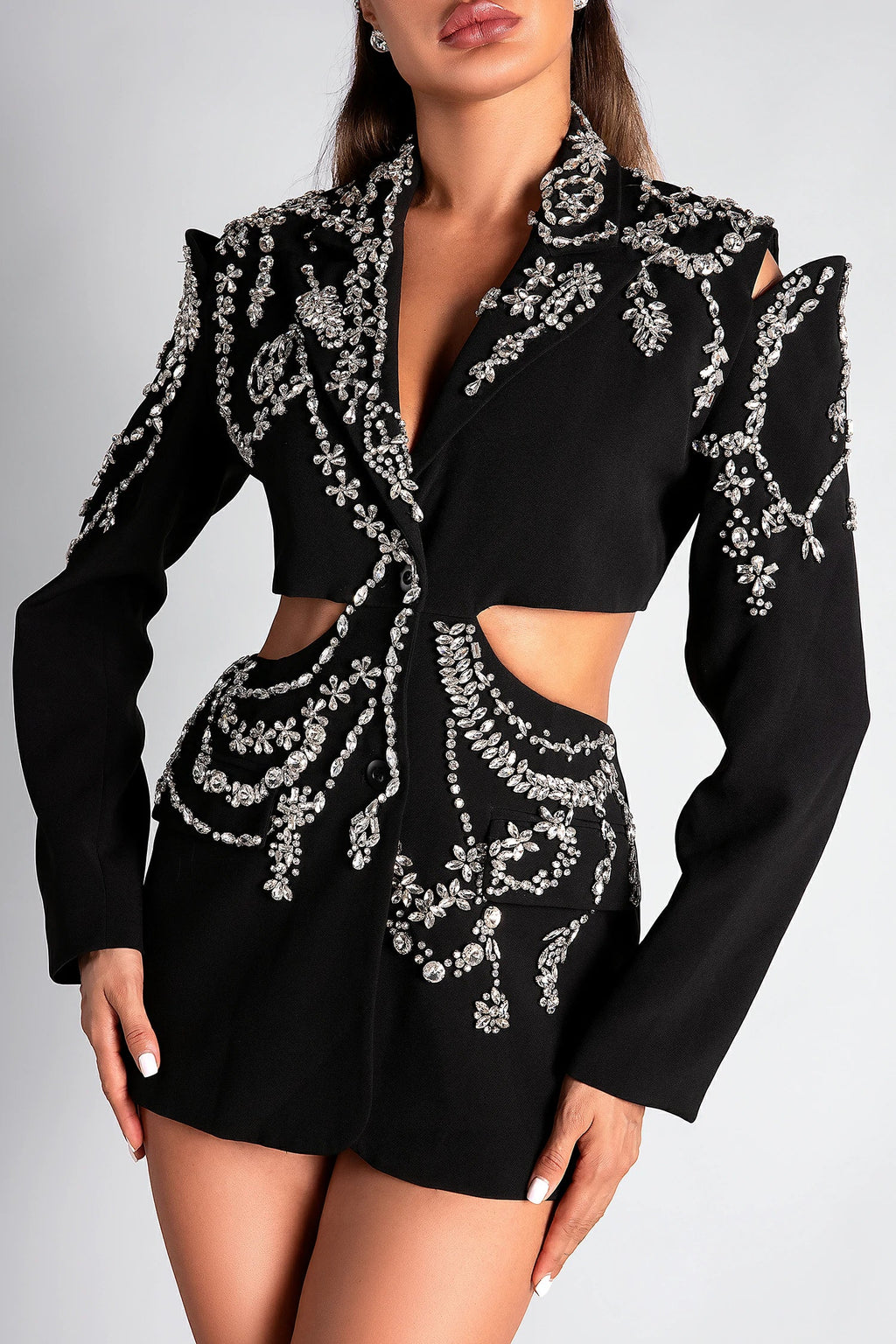 Keti Diamond Long Sleeve Cutout Blazer Dress