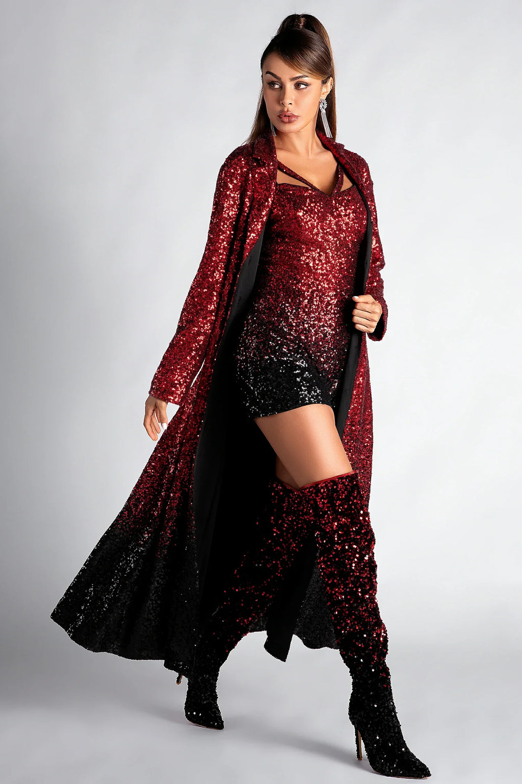 Aris Long Sleeve Gradient Sequin Coat