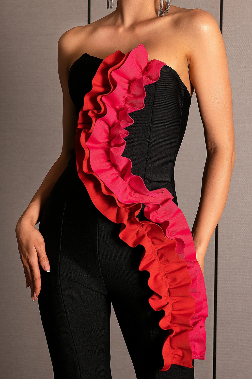 Remalli Evening Colorblock Pleated Jumpsuit