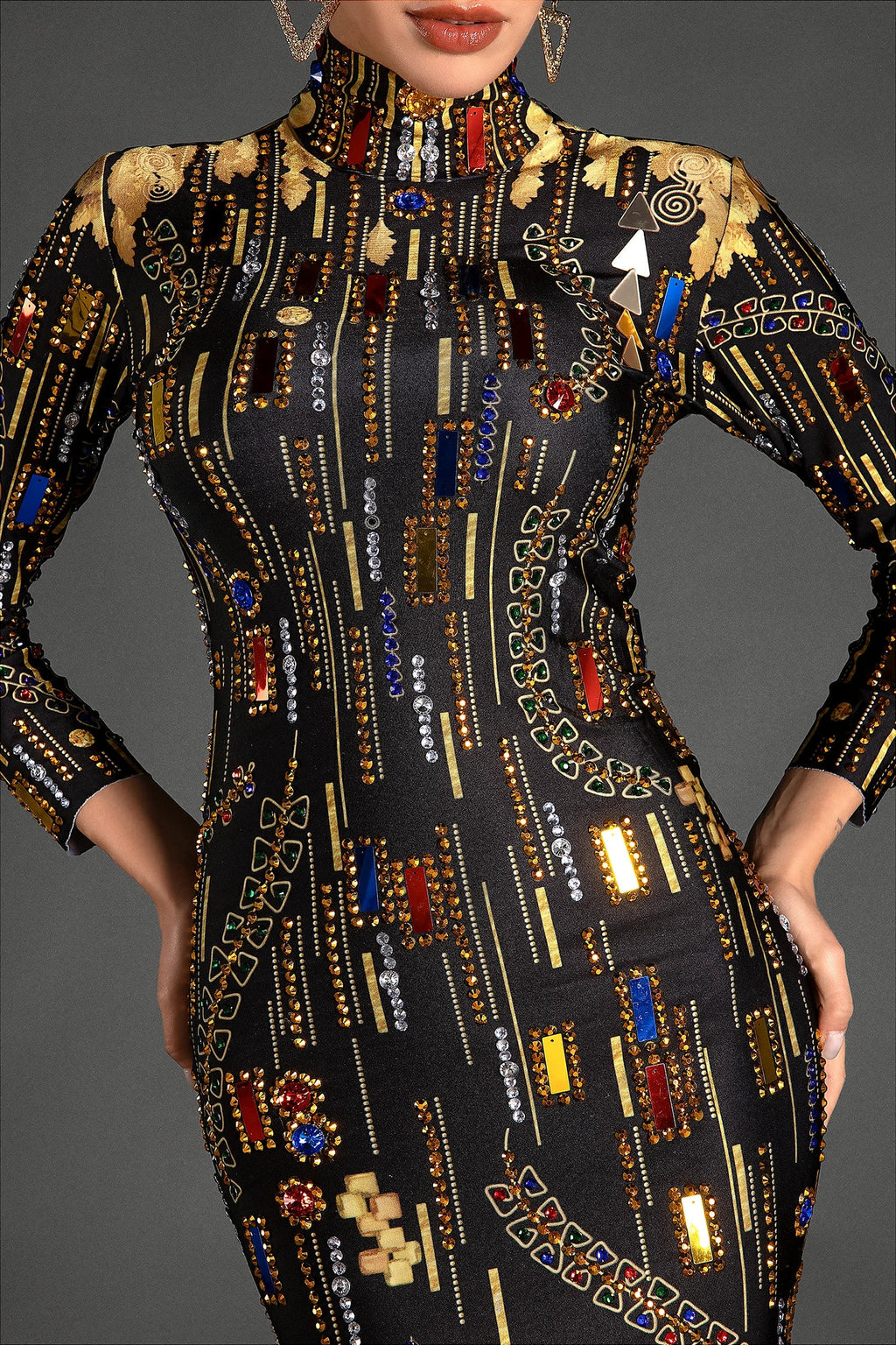 Puloulis Highneck Rhinestone Maxi Dress