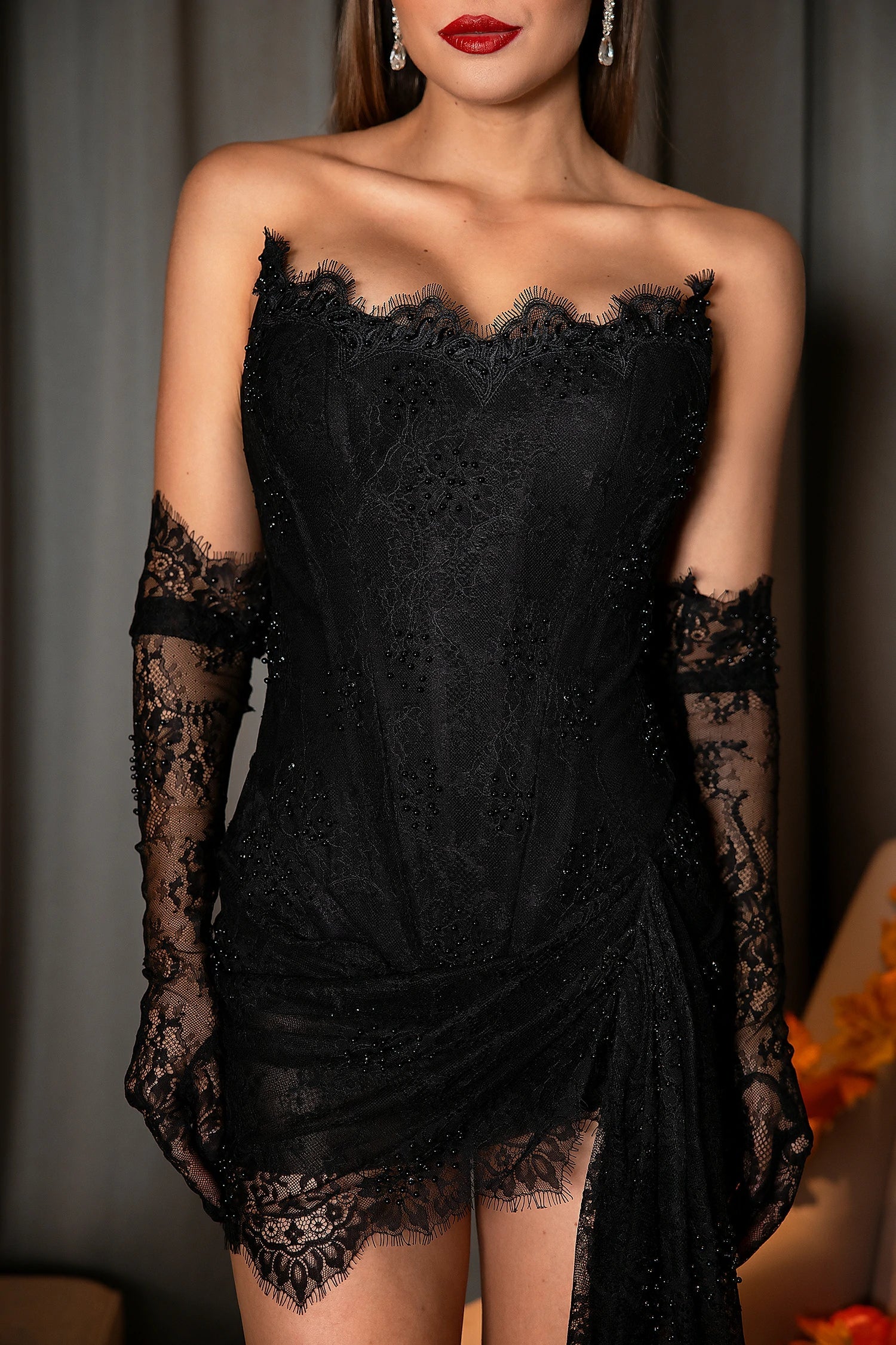 Harrakos Strapless Lace Dress With Gloves