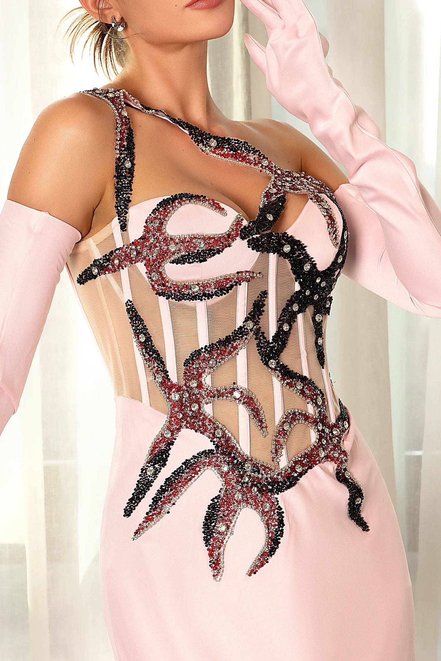 Babis Embroidered Corset Mermaid Evening Dress With Gloves