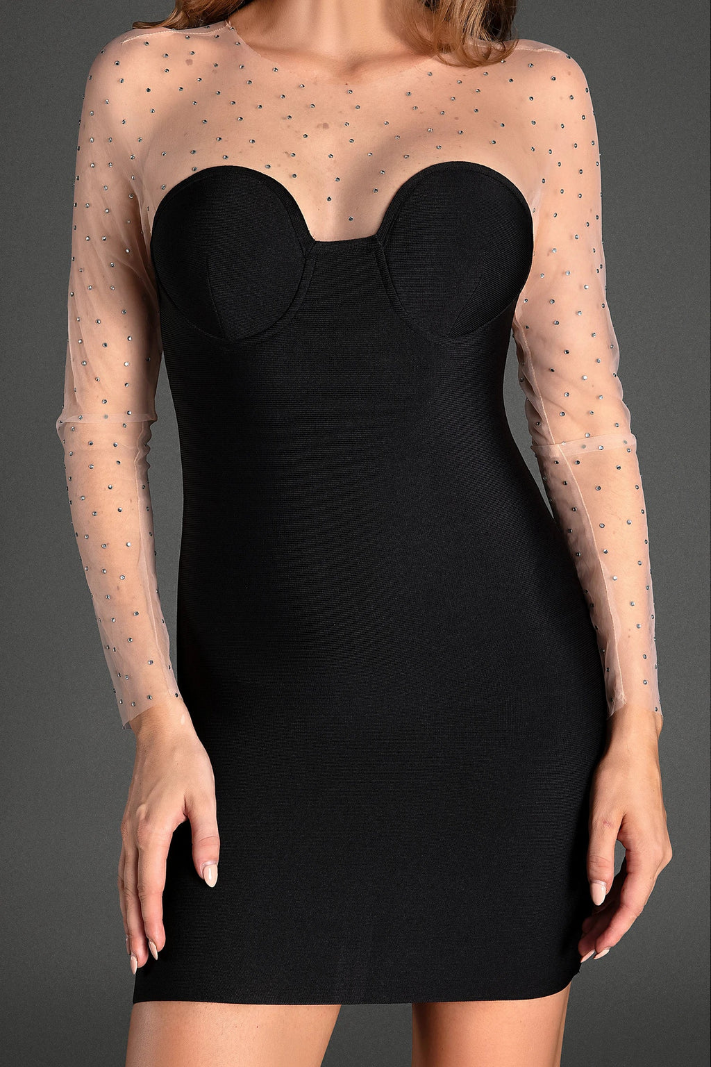 Zareas Diamond Mesh Patchwork Mini Dress