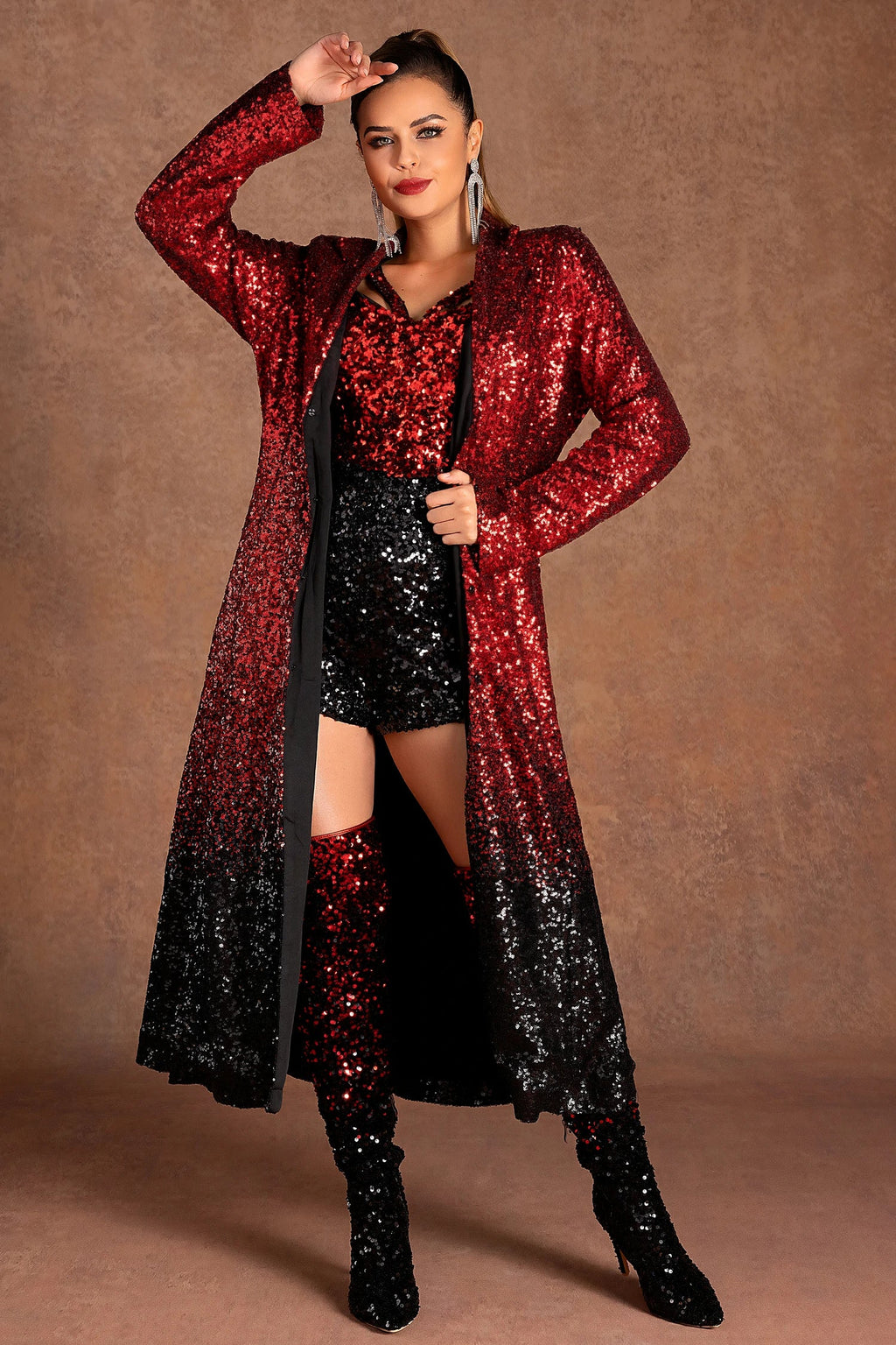 Aris Long Sleeve Gradient Sequin Coat