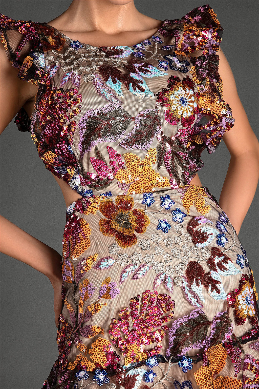 Terzellis Floral Embroidered Sequin Dress