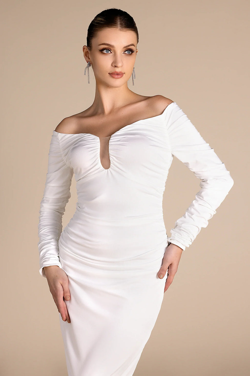 Sakhmet Long Sleeve Pleat Plunge Neck Dress