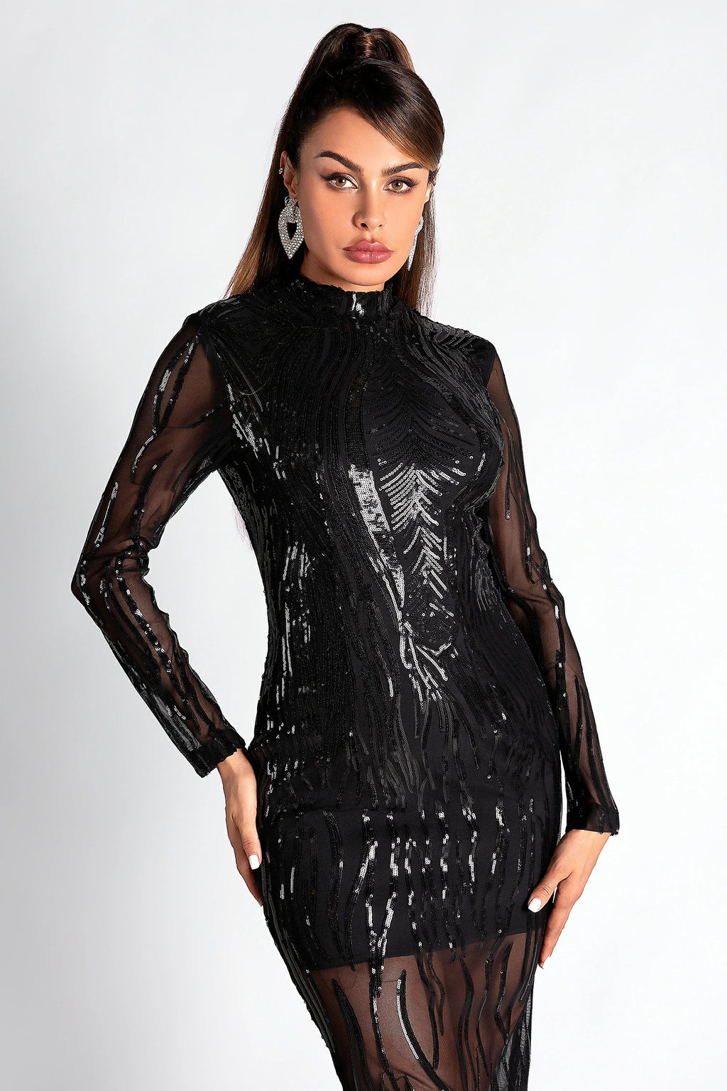 Smendes Sequin Mesh Feather Dress