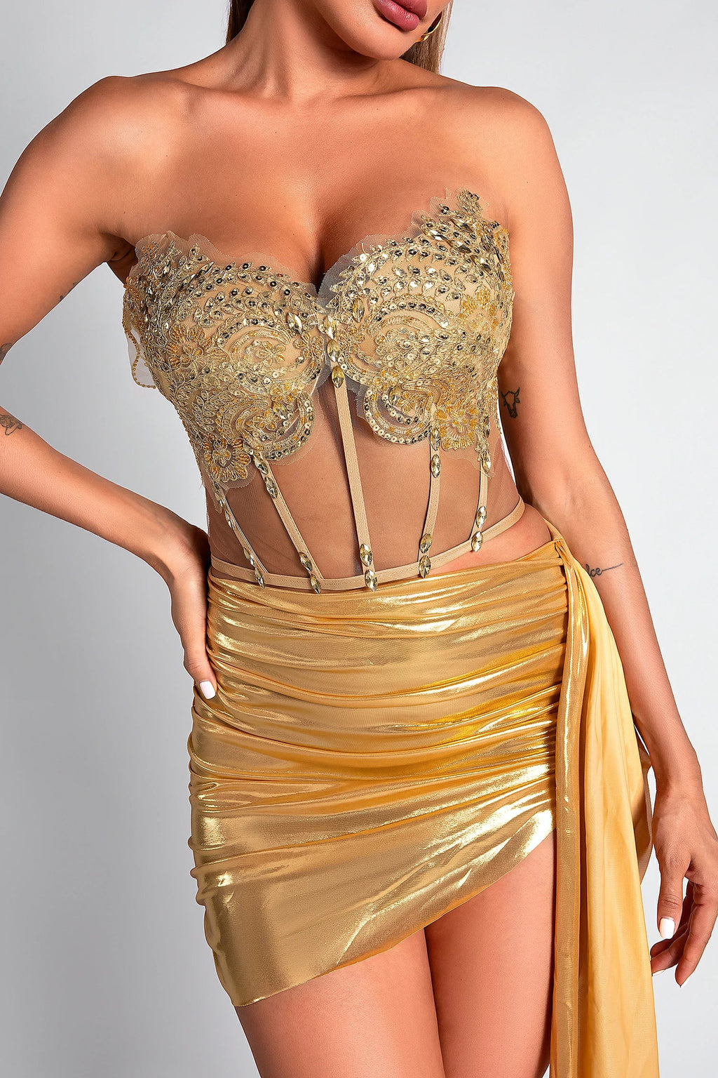 Silsi Diamond Corset Metallic Dress Set