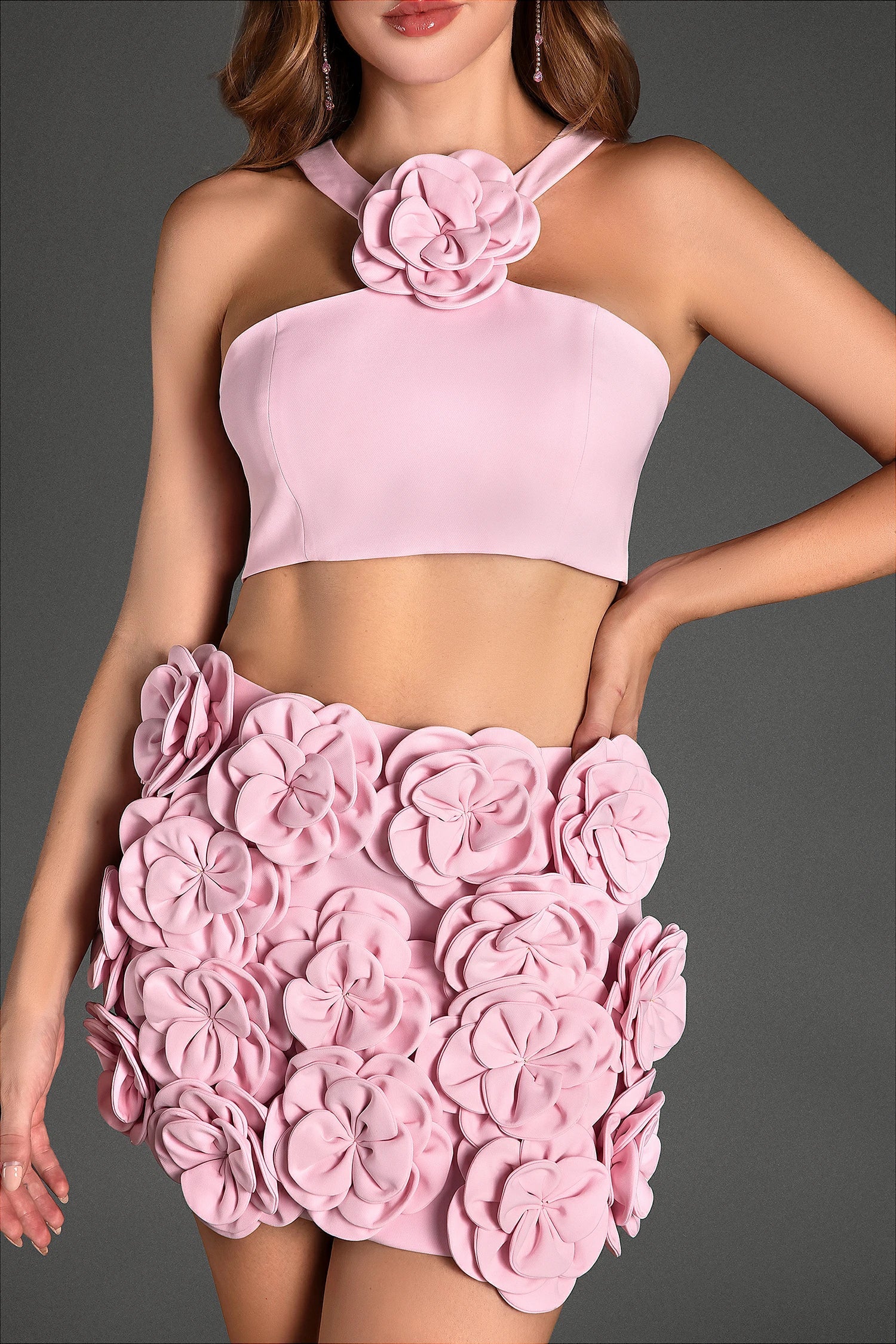 Aikaterini Halter Floral Embellished 2 Piece Set