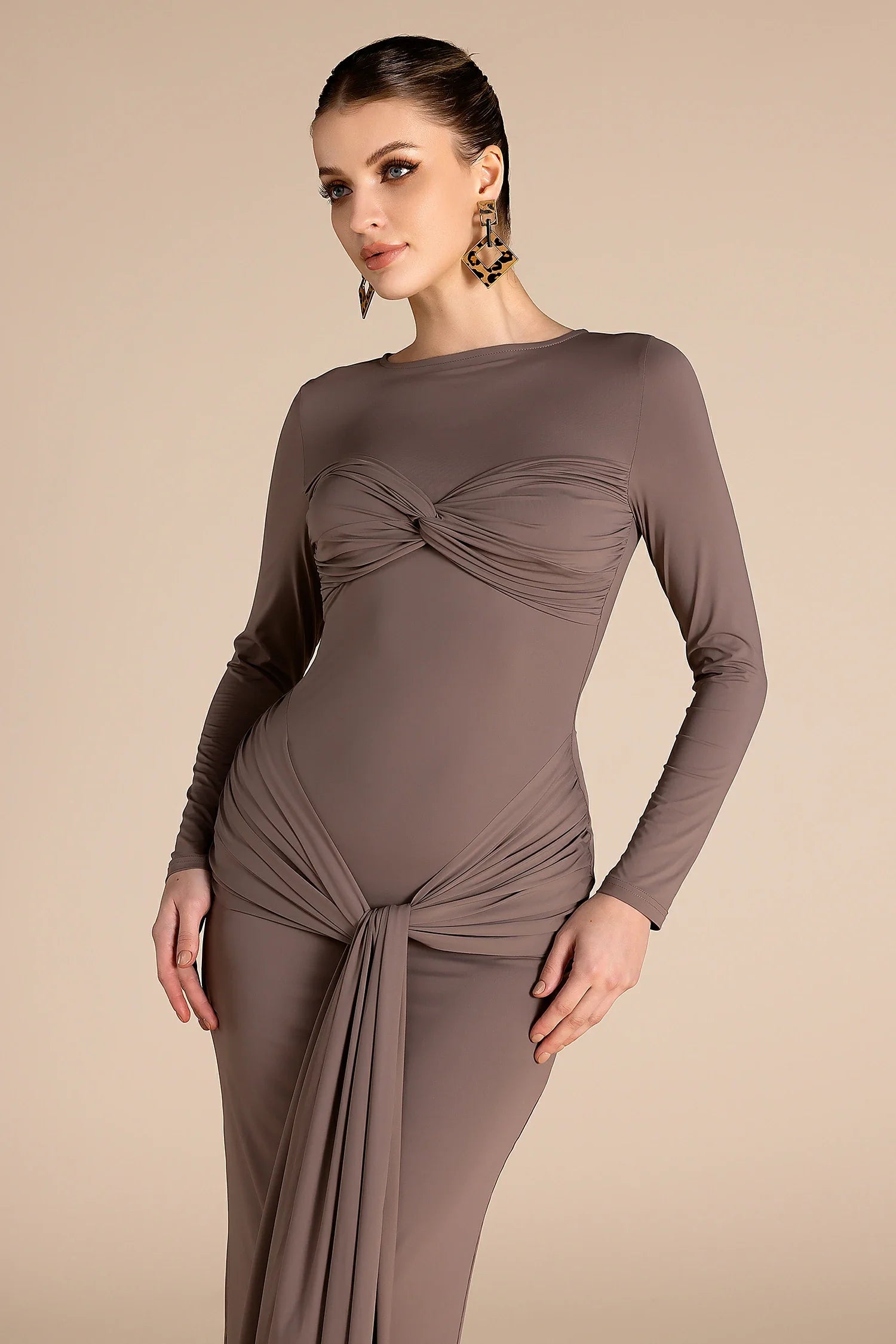 Akela Long Sleeve Twisted Ribbon Dress