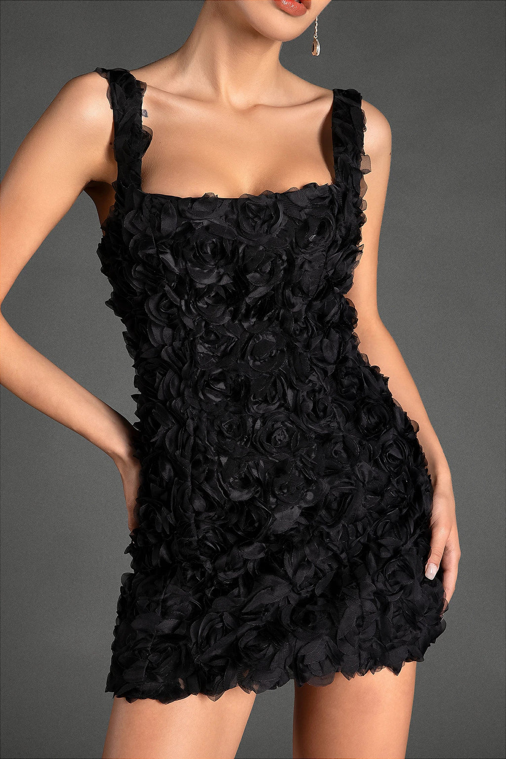 Dellidi 3D Floral Mini Dress In Black