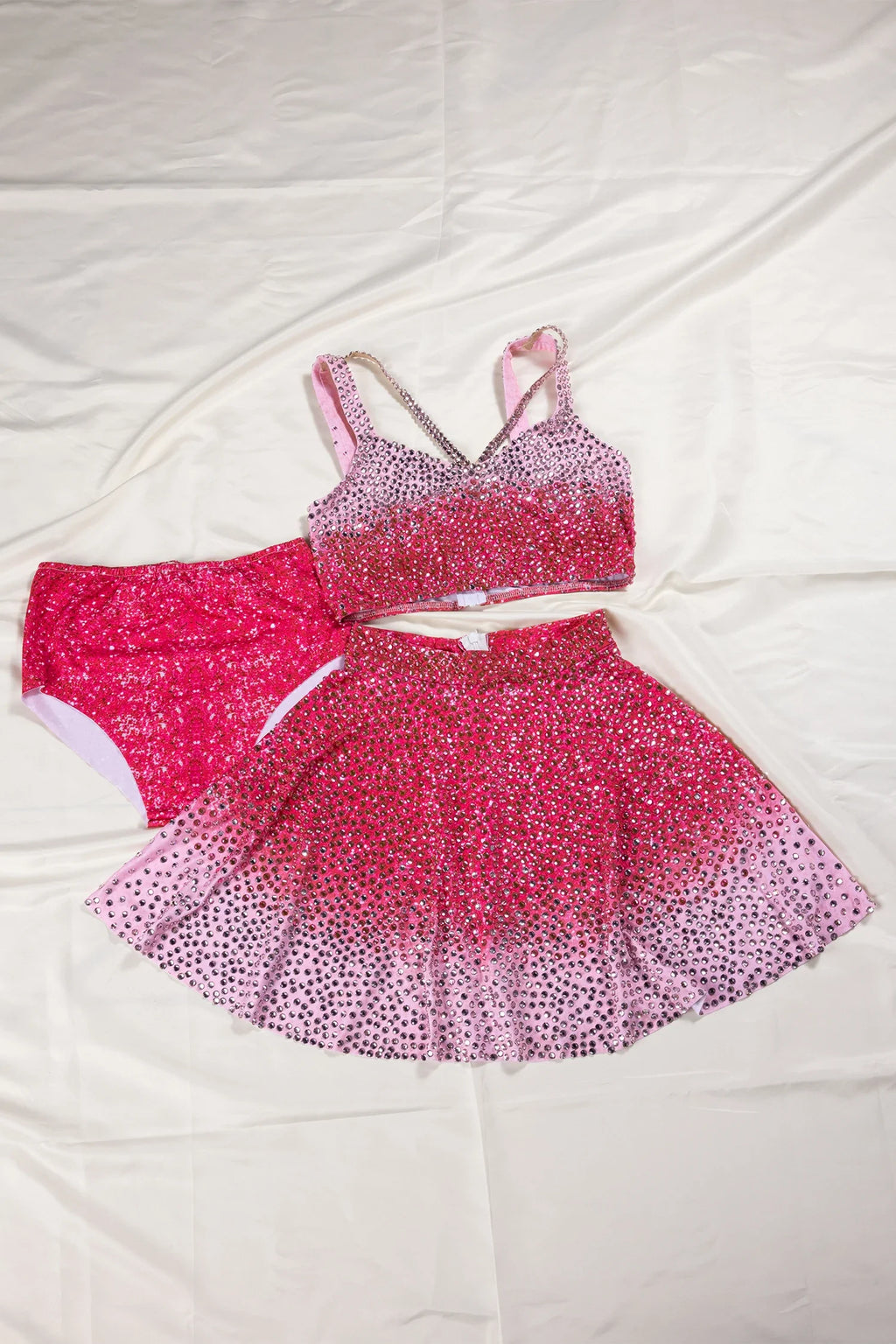 Lisa Pink Rhinestone 3 Piece Skirt Set