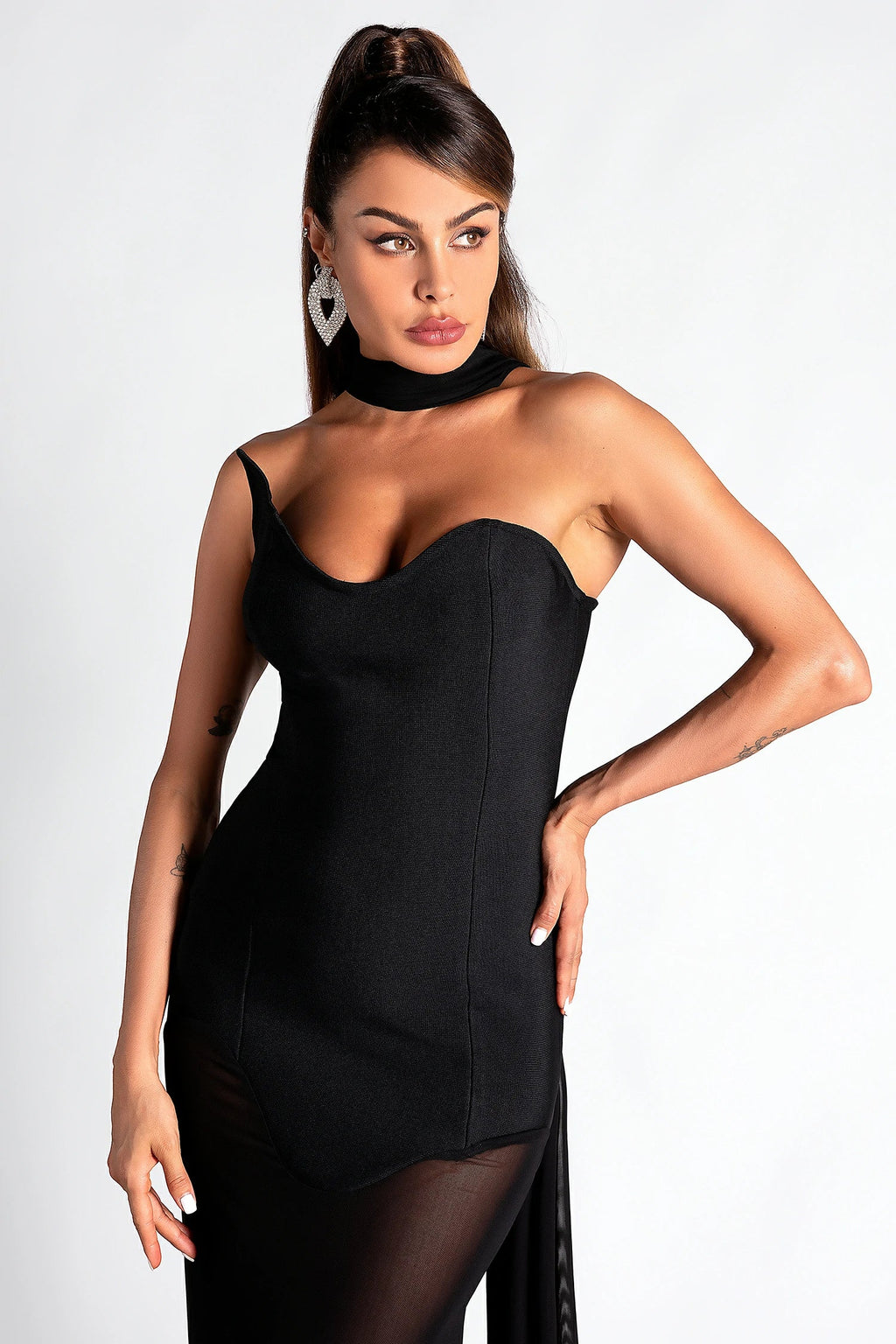 Paki Mesh Draped Bandage Dress