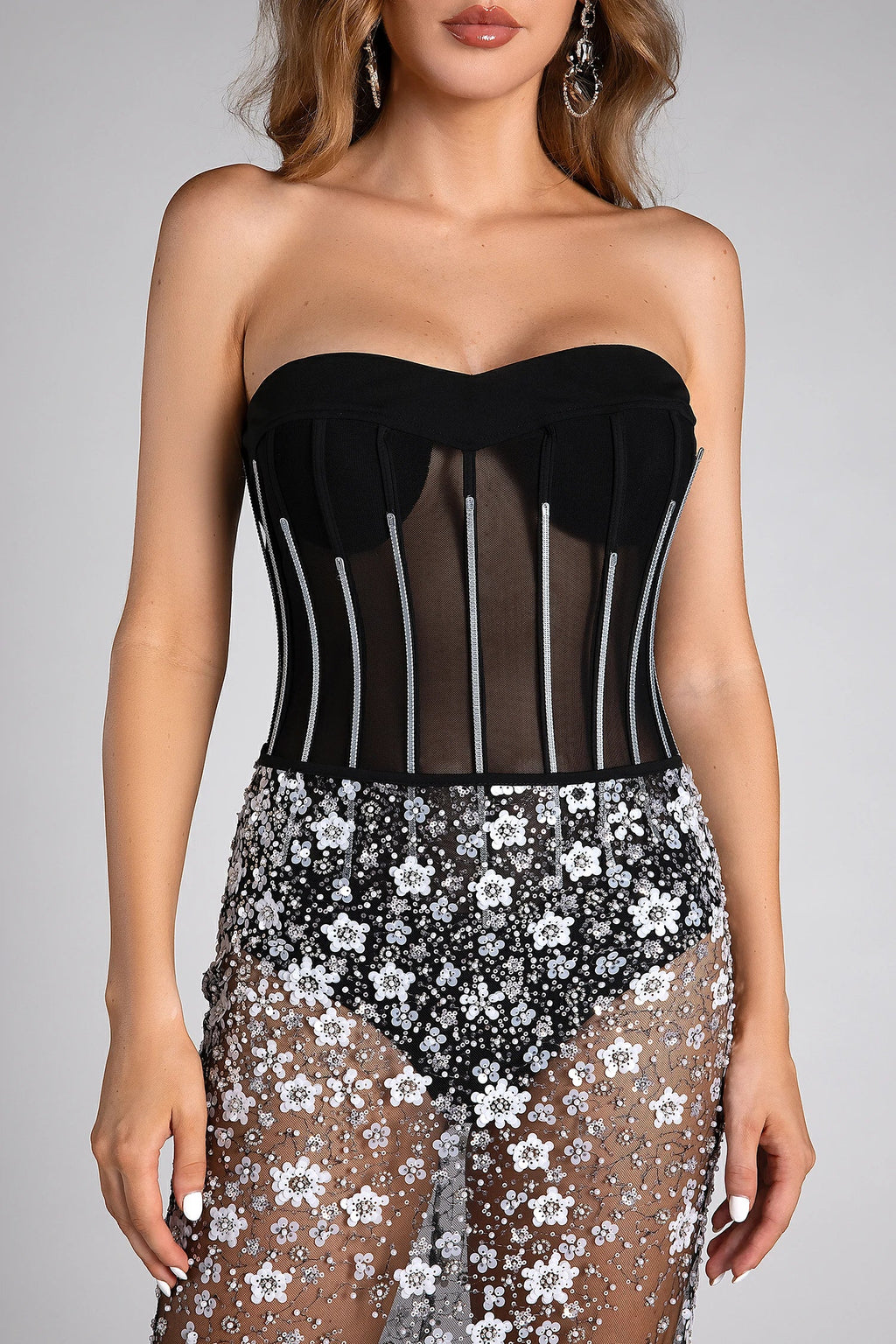 Venizelos Mesh Beaded Transparent 2 Piece Set