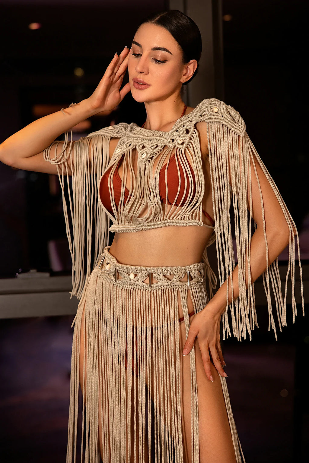 Barbouli Bohemian Fringe Two-piece Cover Up Skirt Set