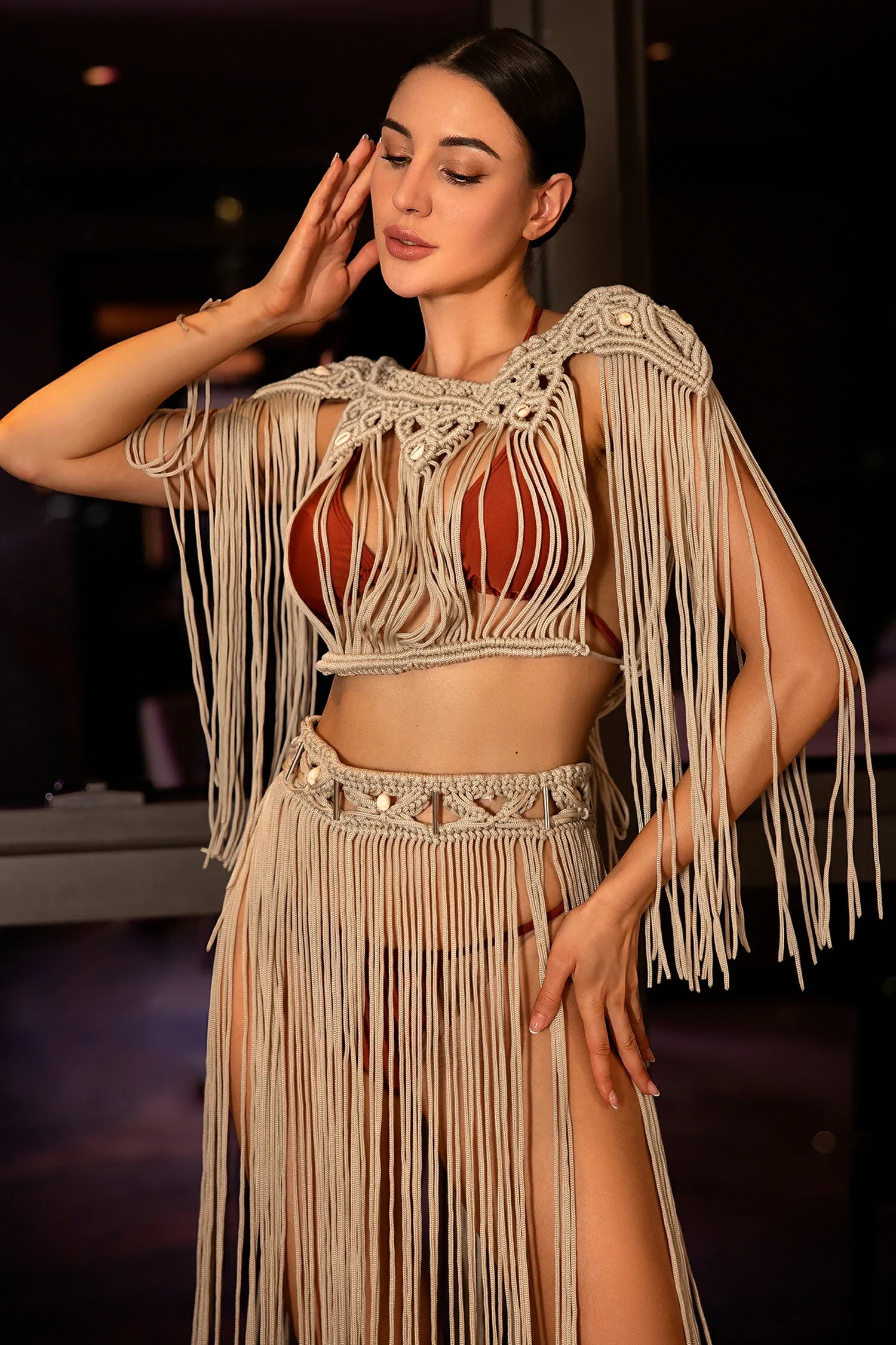 Barbouli Bohemian Fringe Two-piece Cover Up Skirt Set
