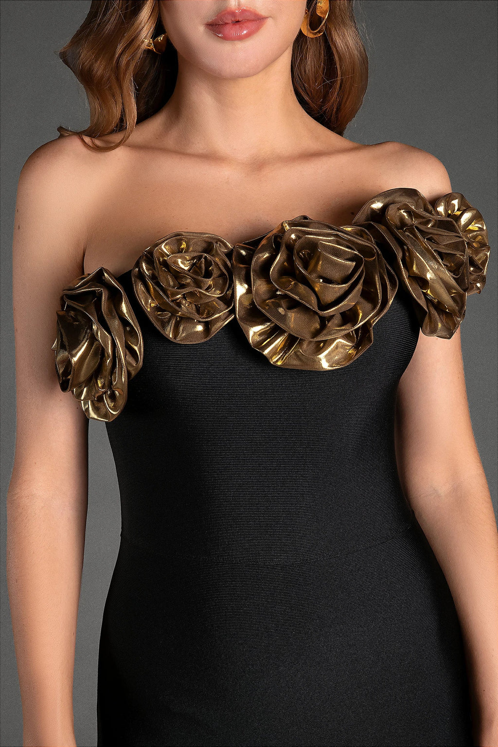 Areti One Shoulder 3D Flower Bandage Dress