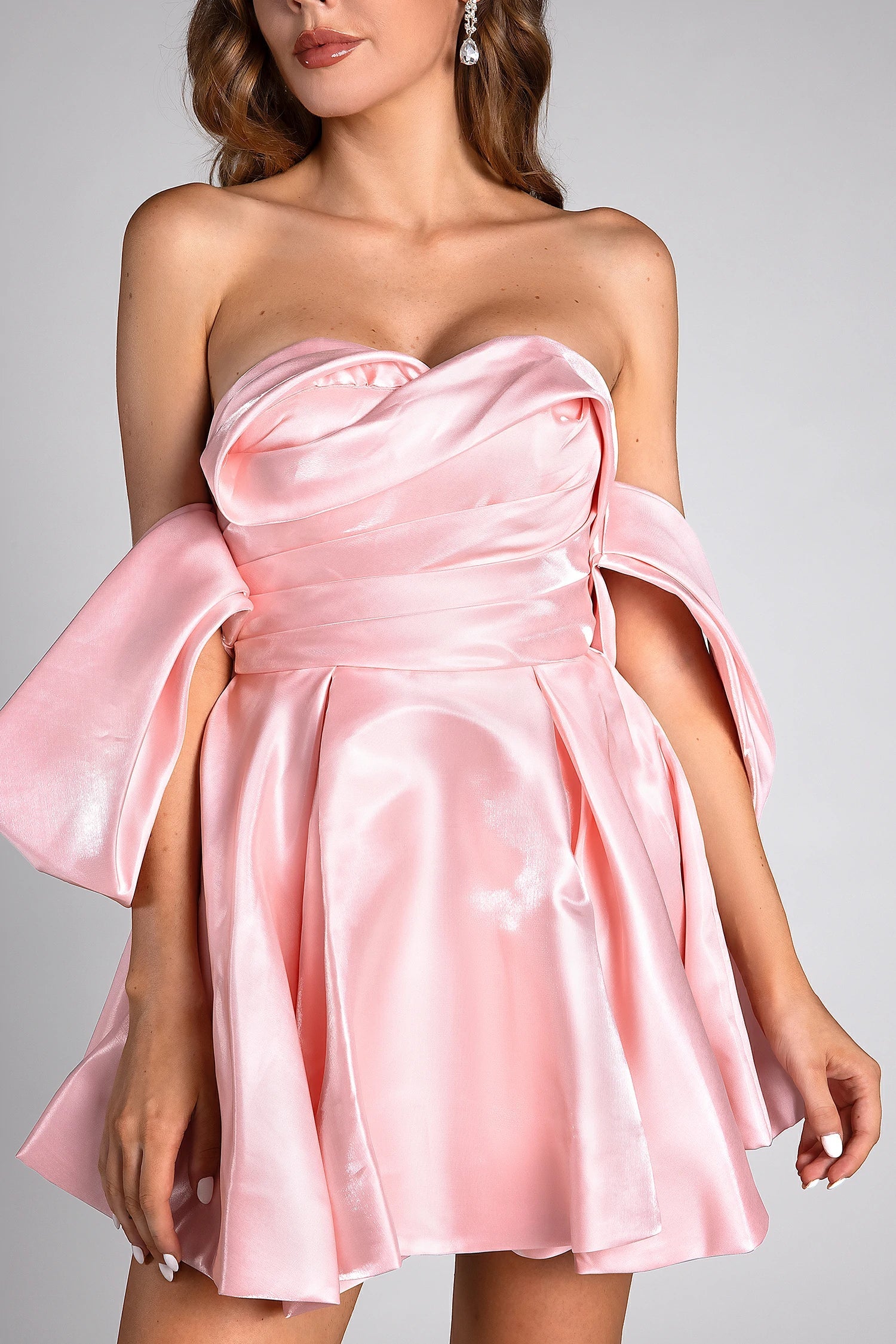 Evelyn Pink Satin Puff Birthday Mini Dress