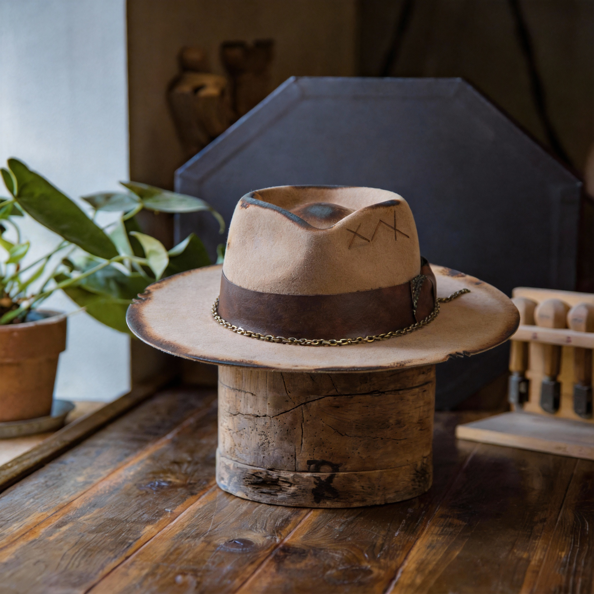 Distressed Felt Fedora Hat with Classic Crown