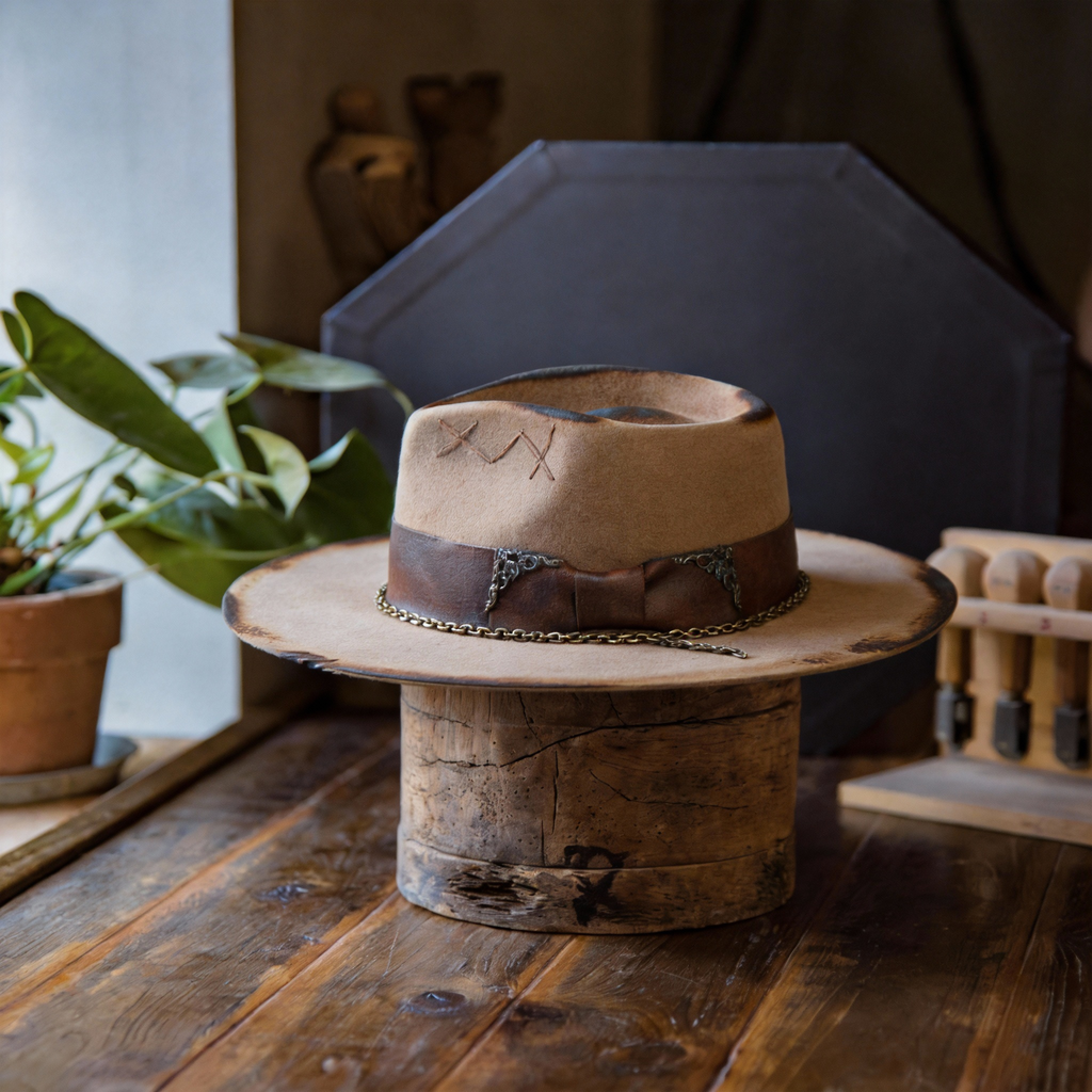 Distressed Felt Fedora Hat with Classic Crown