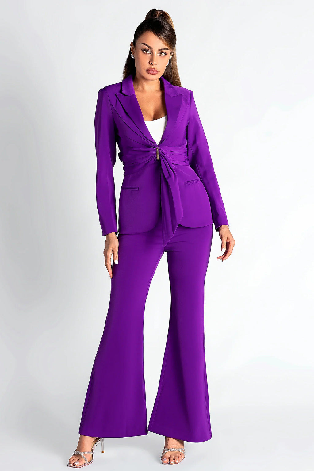 Sepheres Belted Pleat Blazer Set