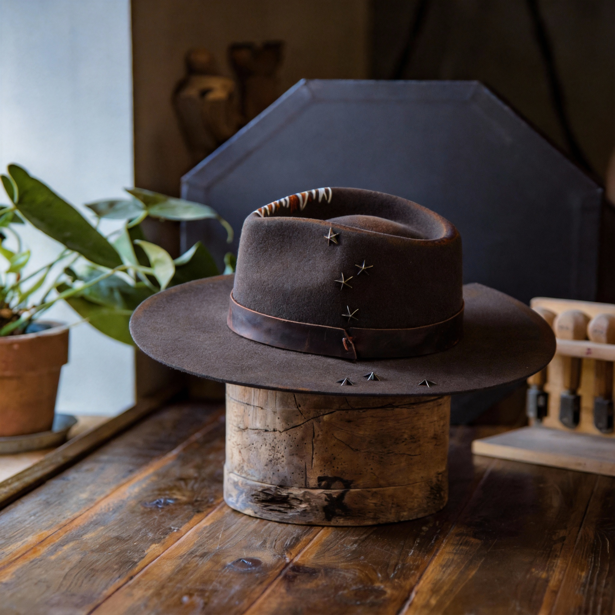 Vintage Western Style Wide Brim Felt Hat