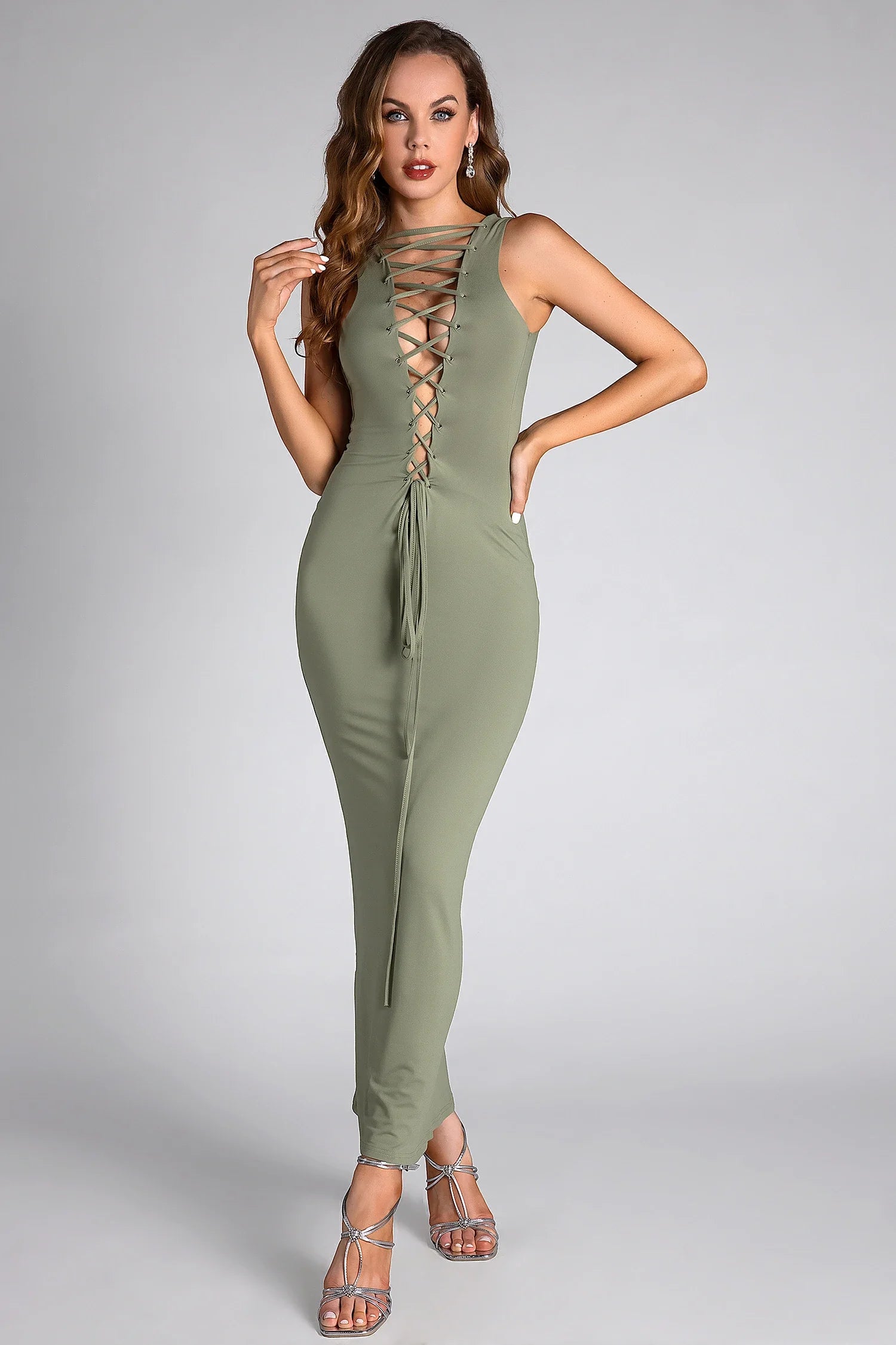 Erica Tie-Strap Deep V Dress